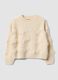 Beige knit jumper with fringes and crew neck for girls_0
