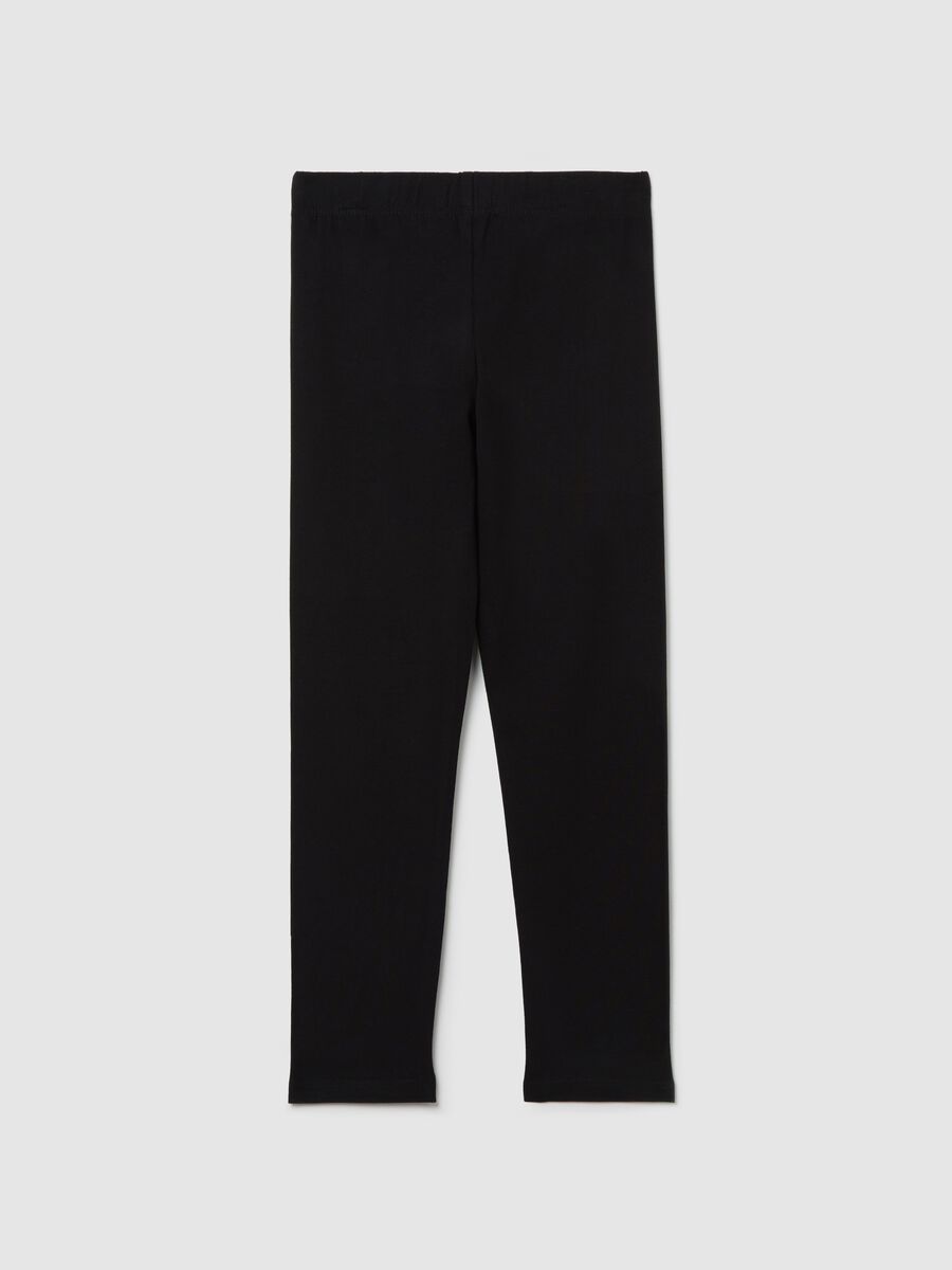 Black leggings in stretch cotton with "Palm Springs" print_4