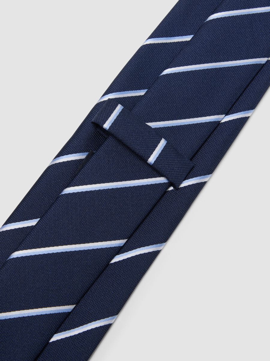 Cravatta blu pala 7,5 cm a righe_1