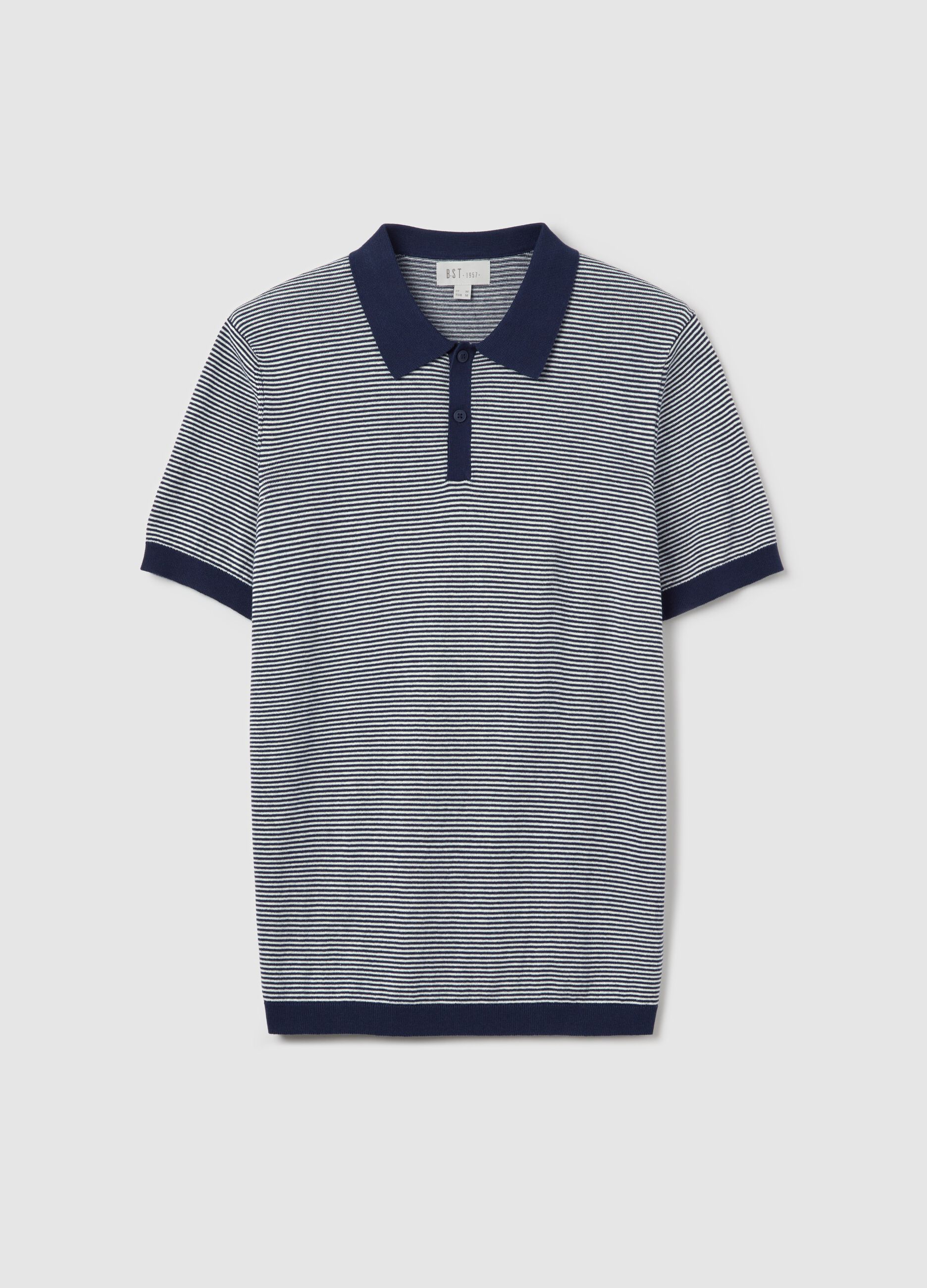 Polo in cotone a righe bianche e blu