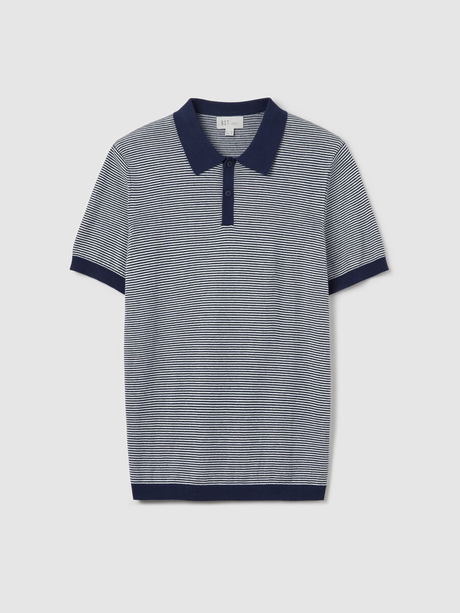 Cotton polo shirt with white and blue stripes_4