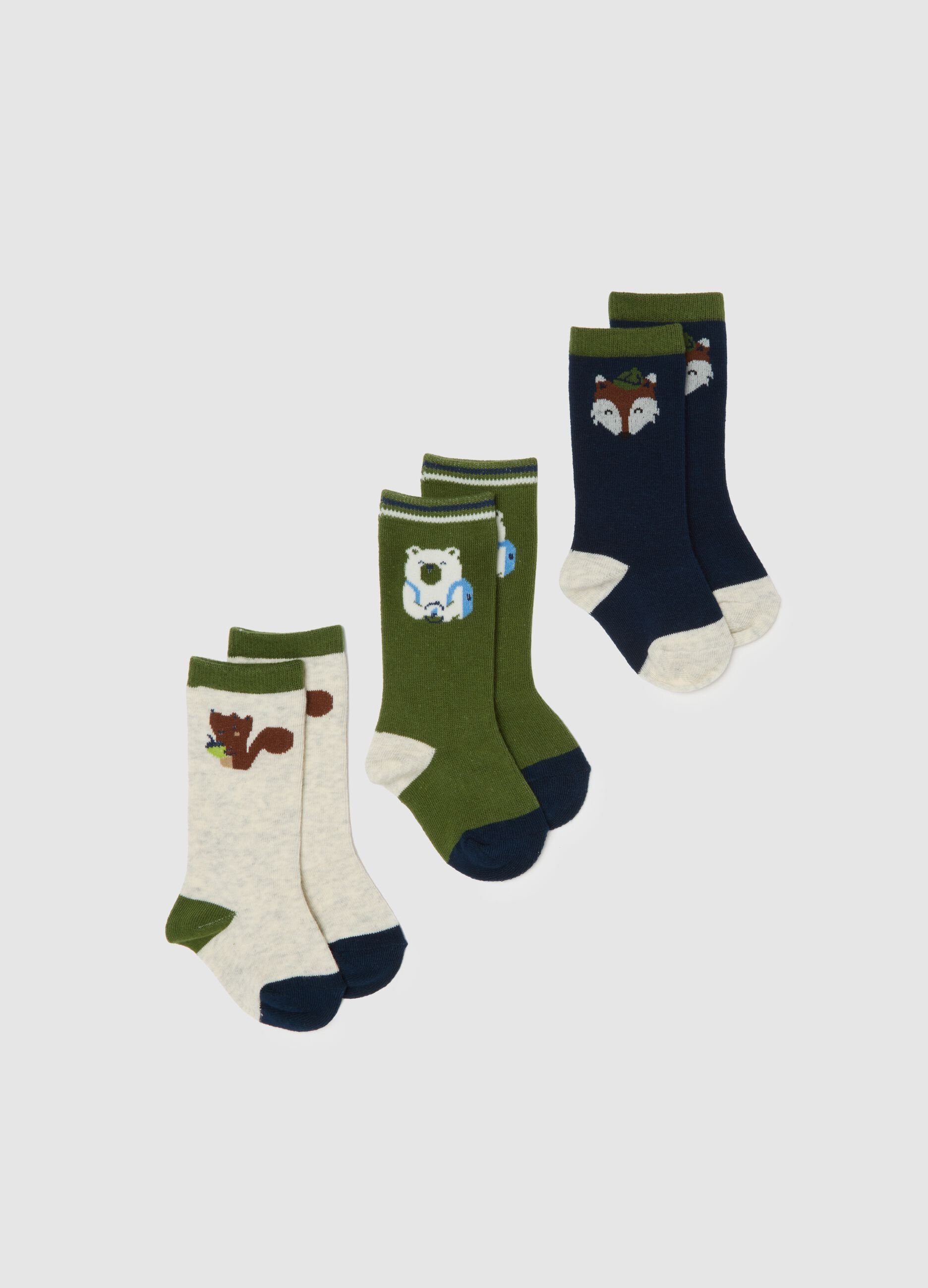 Multicolour cotton blend baby long socks tripack