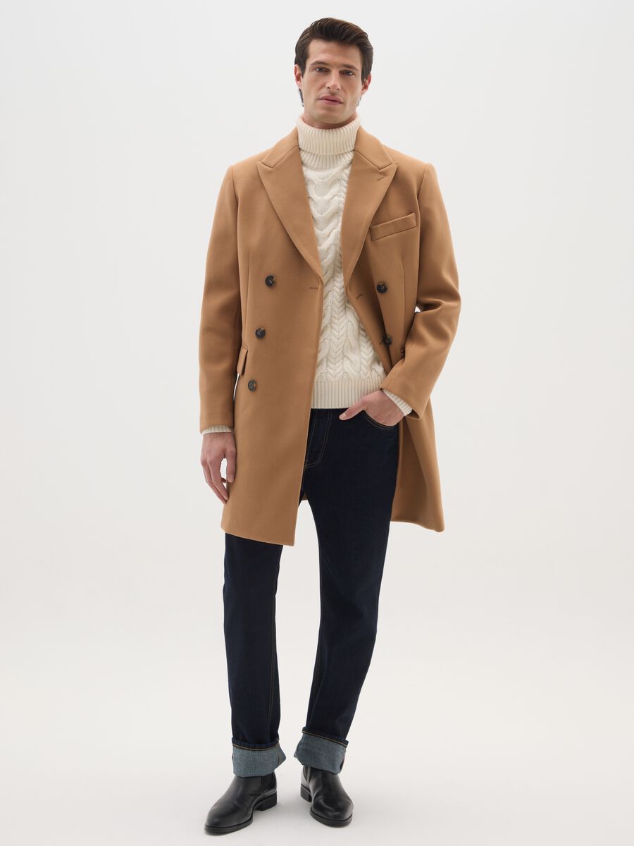 Elegant brown regular fit coat with buttons_1