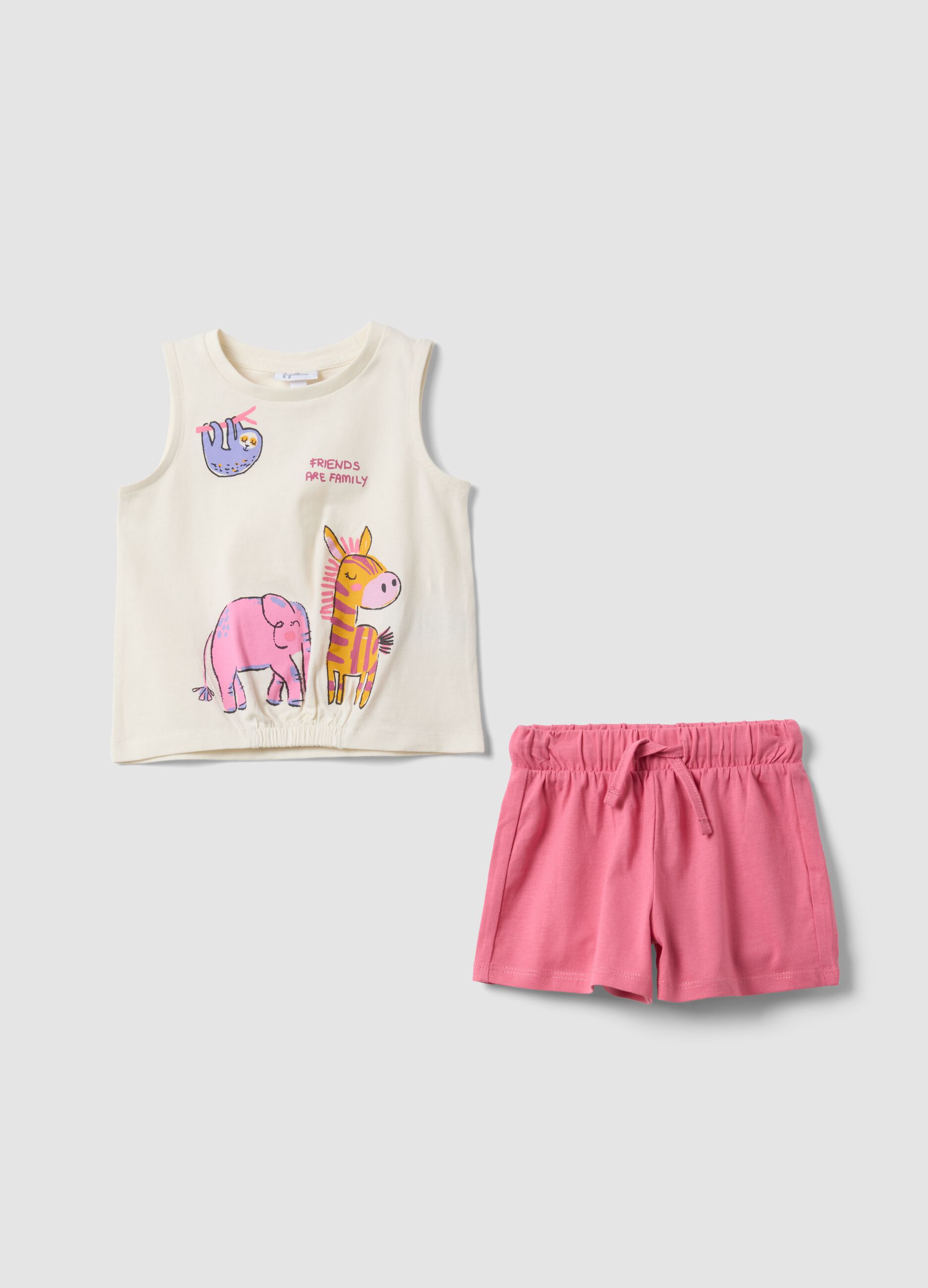 Pink and white pure cotton set with top and shorts