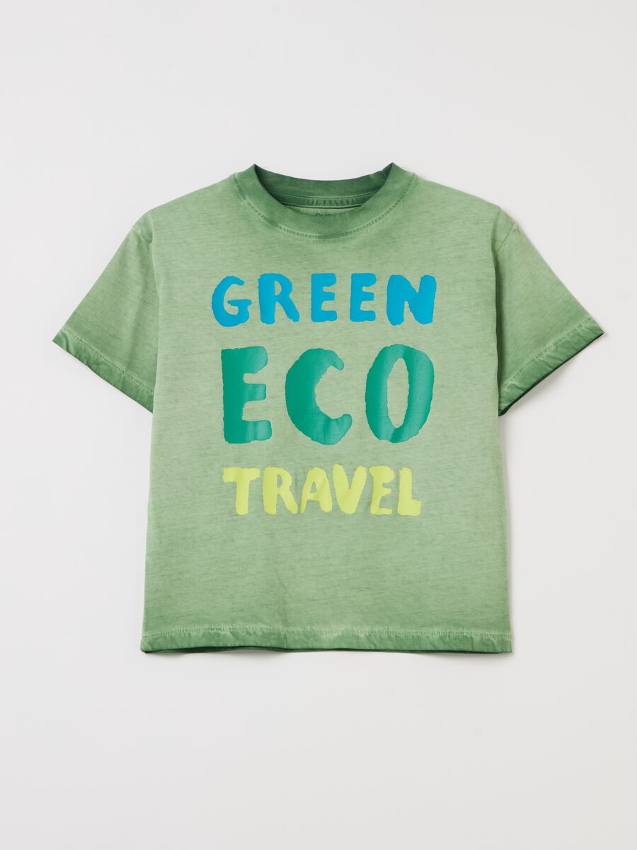 Cotton T-shirt with "Green Eco Travel" print_0