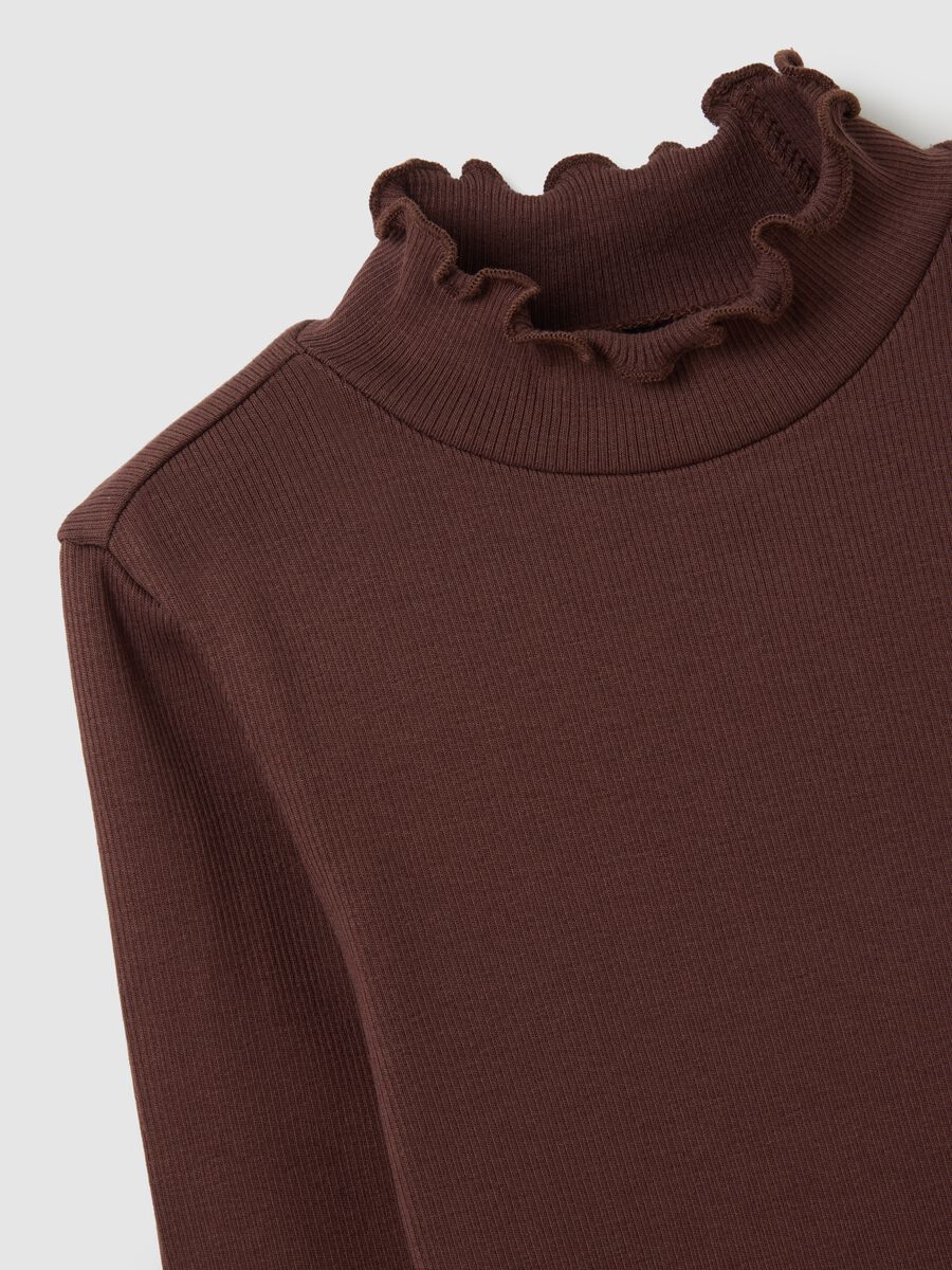Maglia da bambina in misto cotone elasticizzato marrone regular fit_2