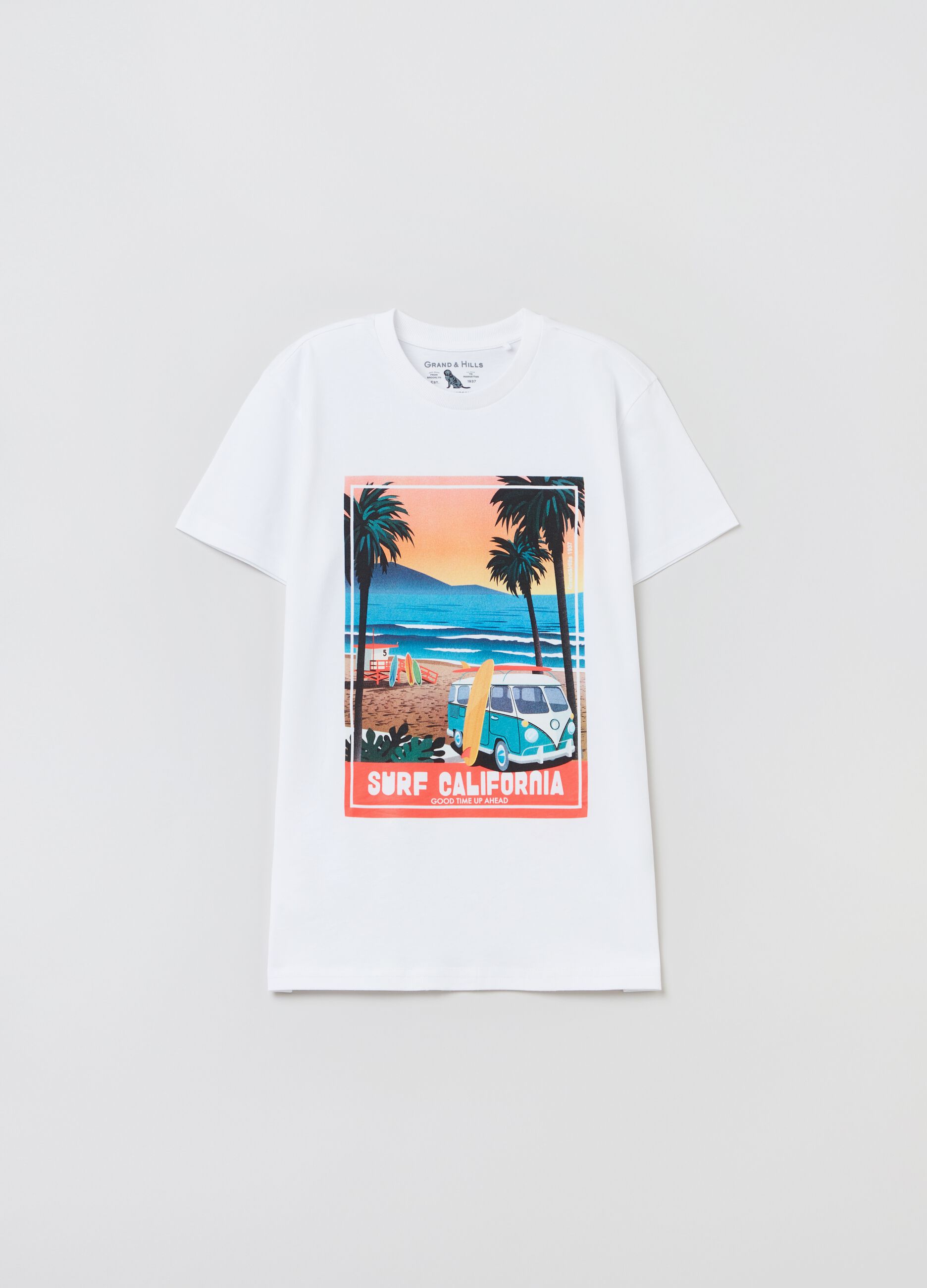 T-shirt in cotone con maxi stampa surf