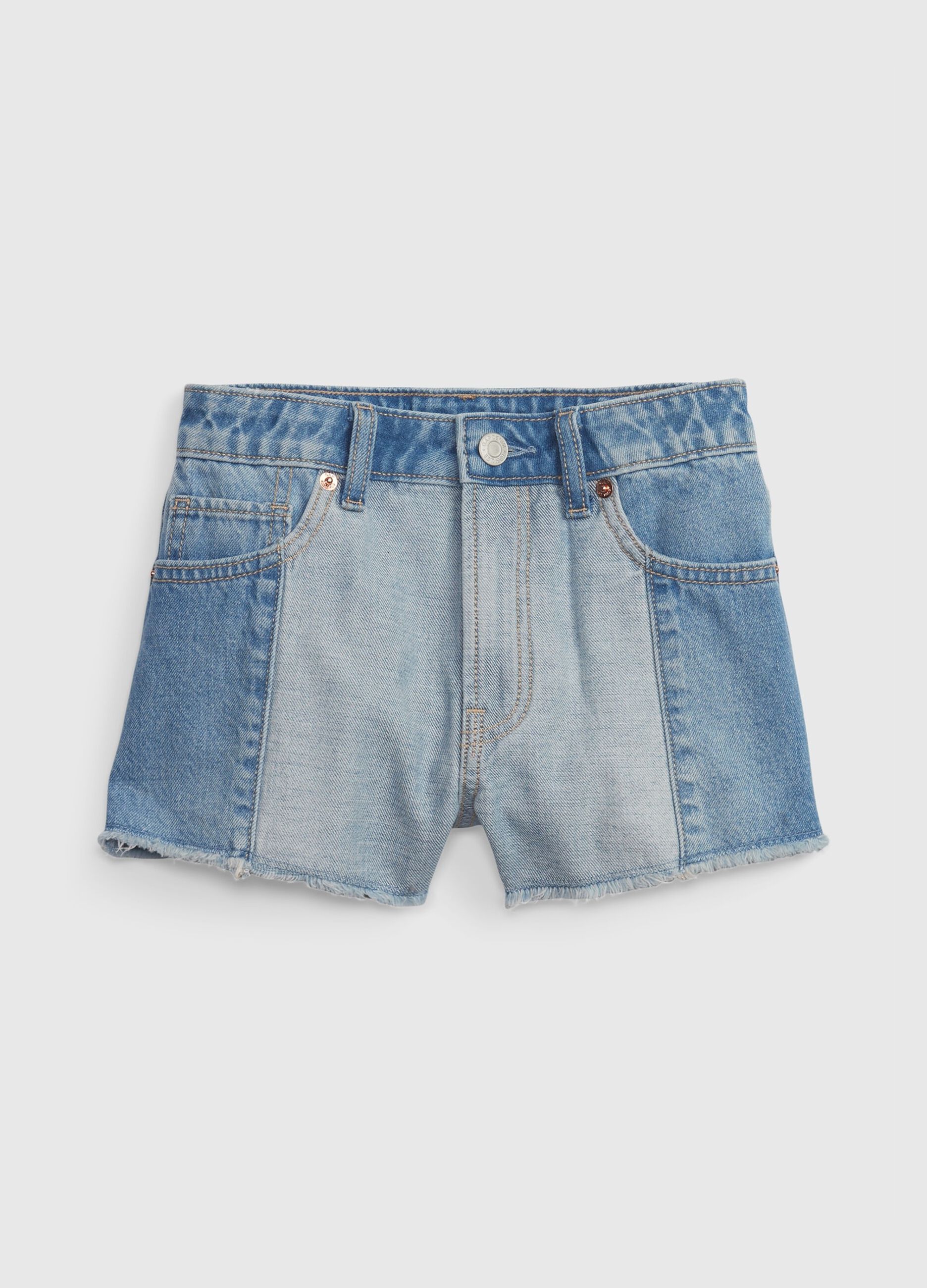 Shorts in denim bicolore vita alta_0