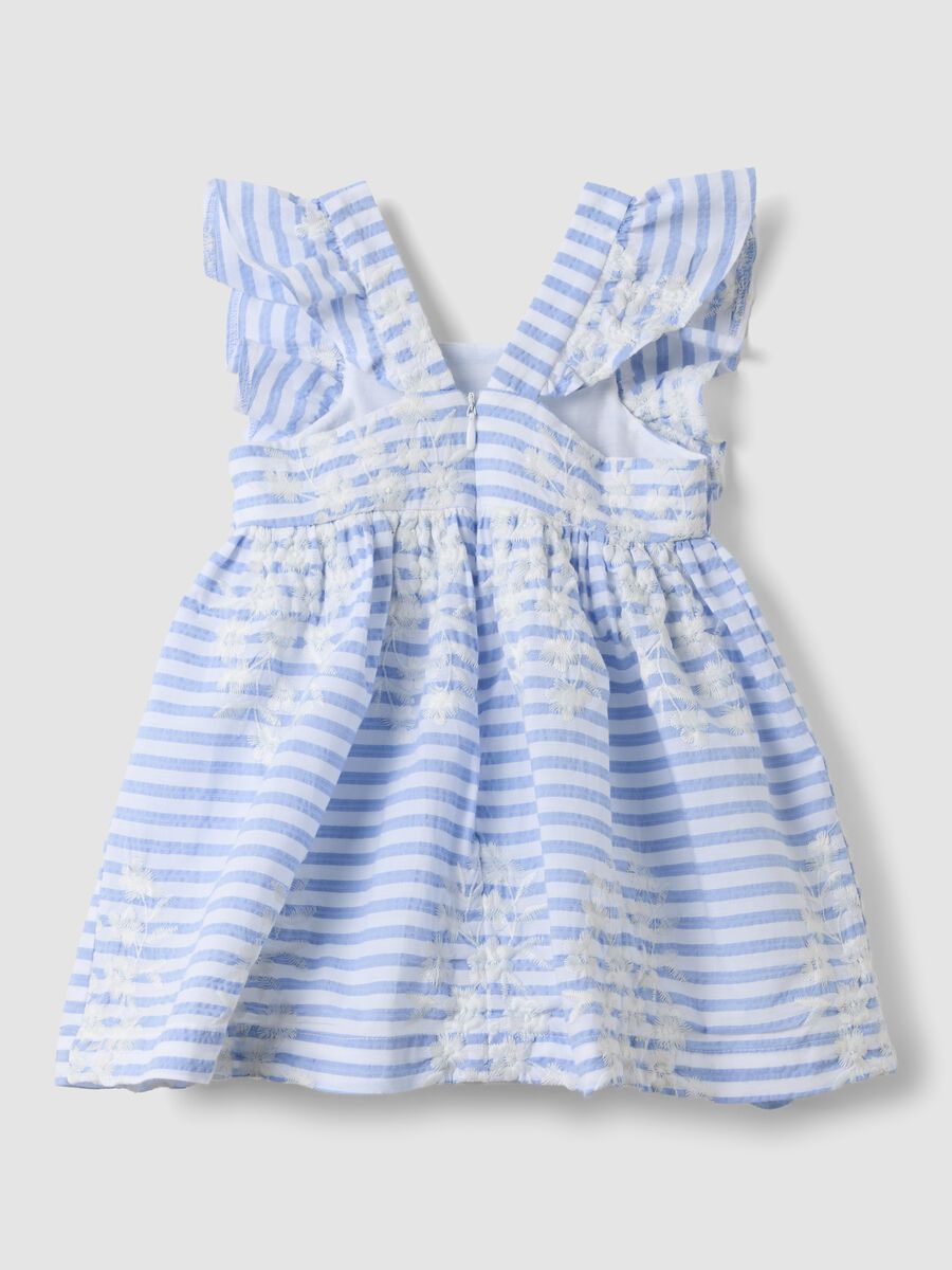 Multicoloured striped pure cotton dress with ruffles for baby girls, wide fit_1