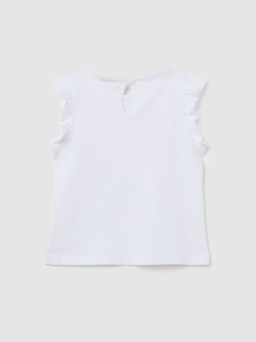 White tank top in cotton with print and flounce_1
