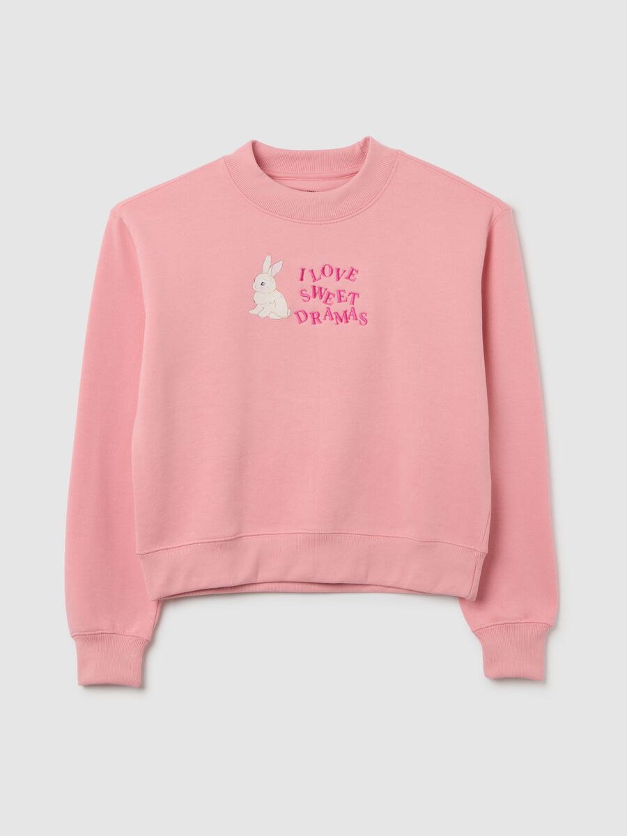 Pink cotton blend sweatshirt regular fit with embroidery and crew neck_0