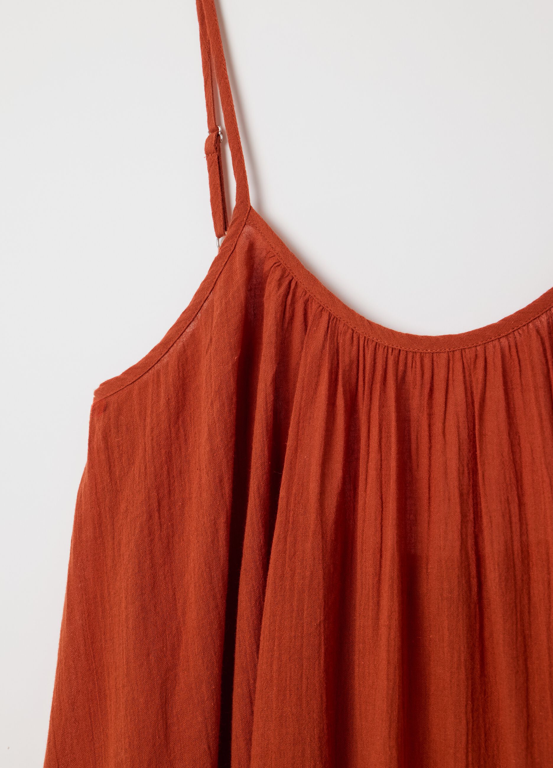 Women's orange full-length sleeveless dress in 100% cotton