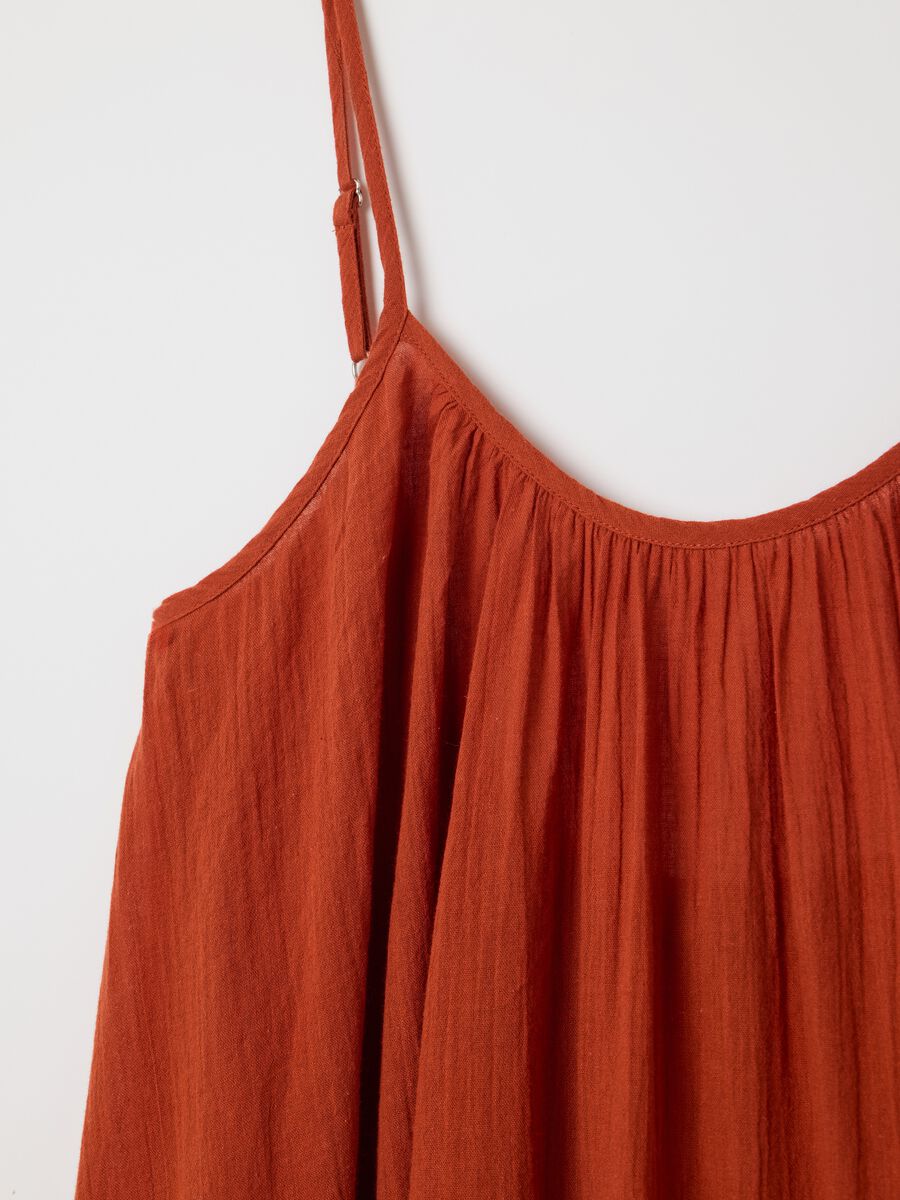 Women's orange full-length sleeveless dress in 100% cotton_5