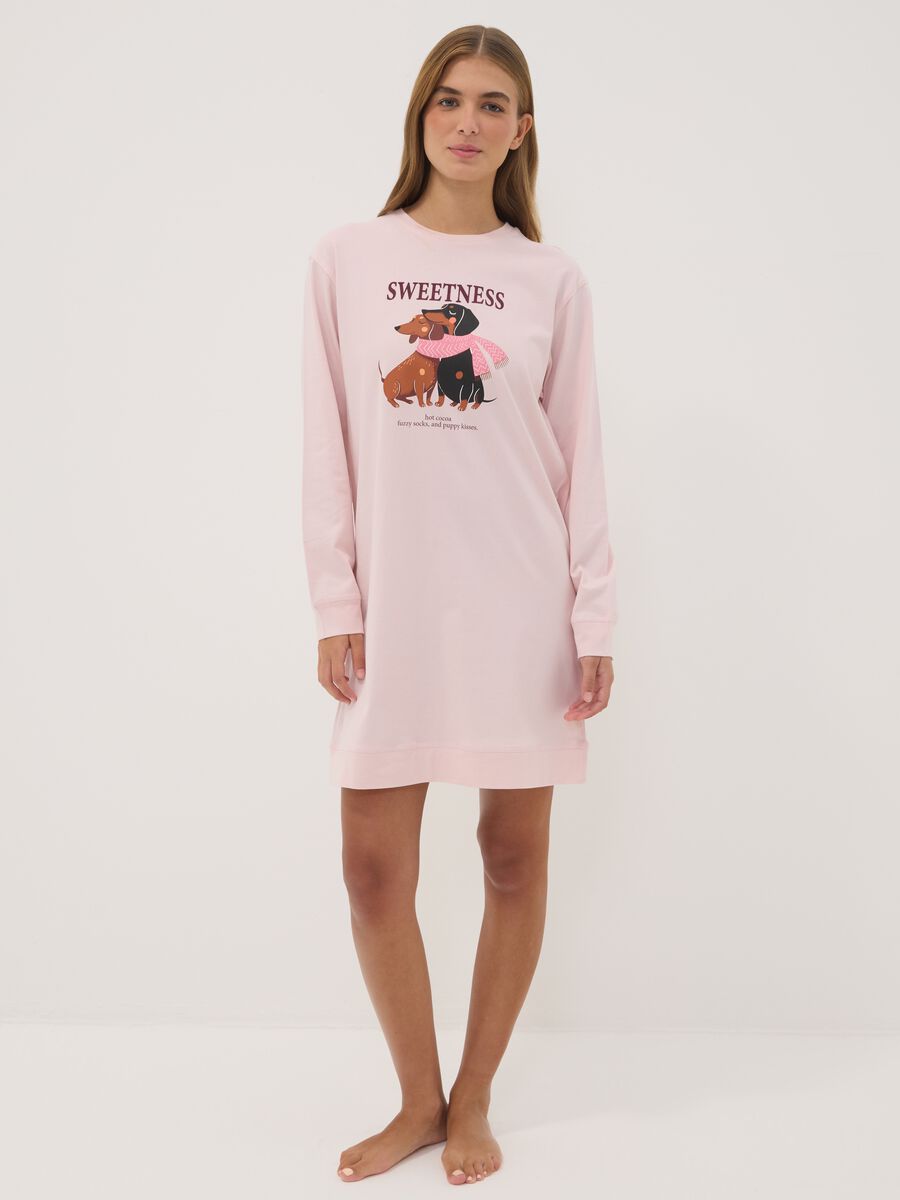 Camicia da notte rosa in puro cotone organico girocollo_1