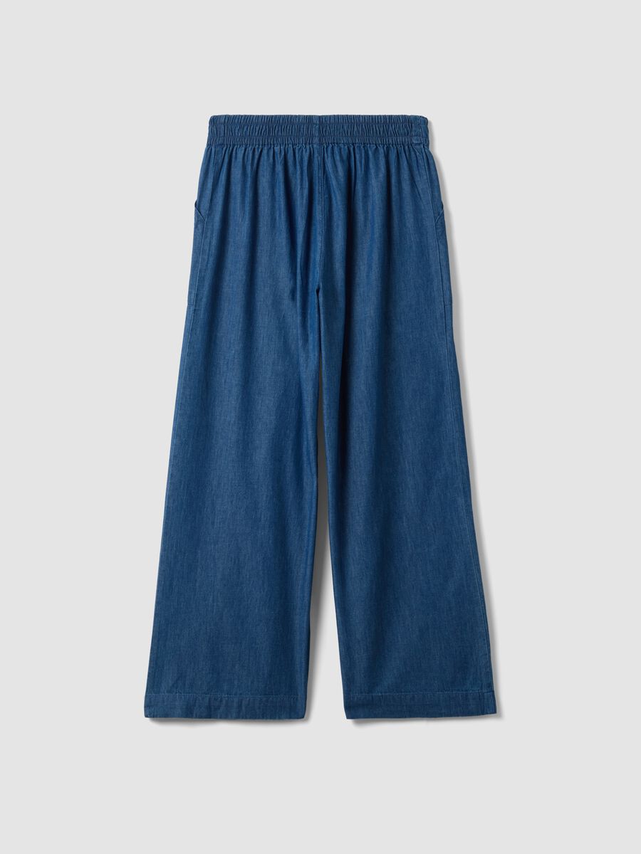 Pantaloni in puro cotone denim blu da ragazza wide leg_4