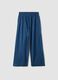 Girls' wide leg pure cotton blue denim trousers_4