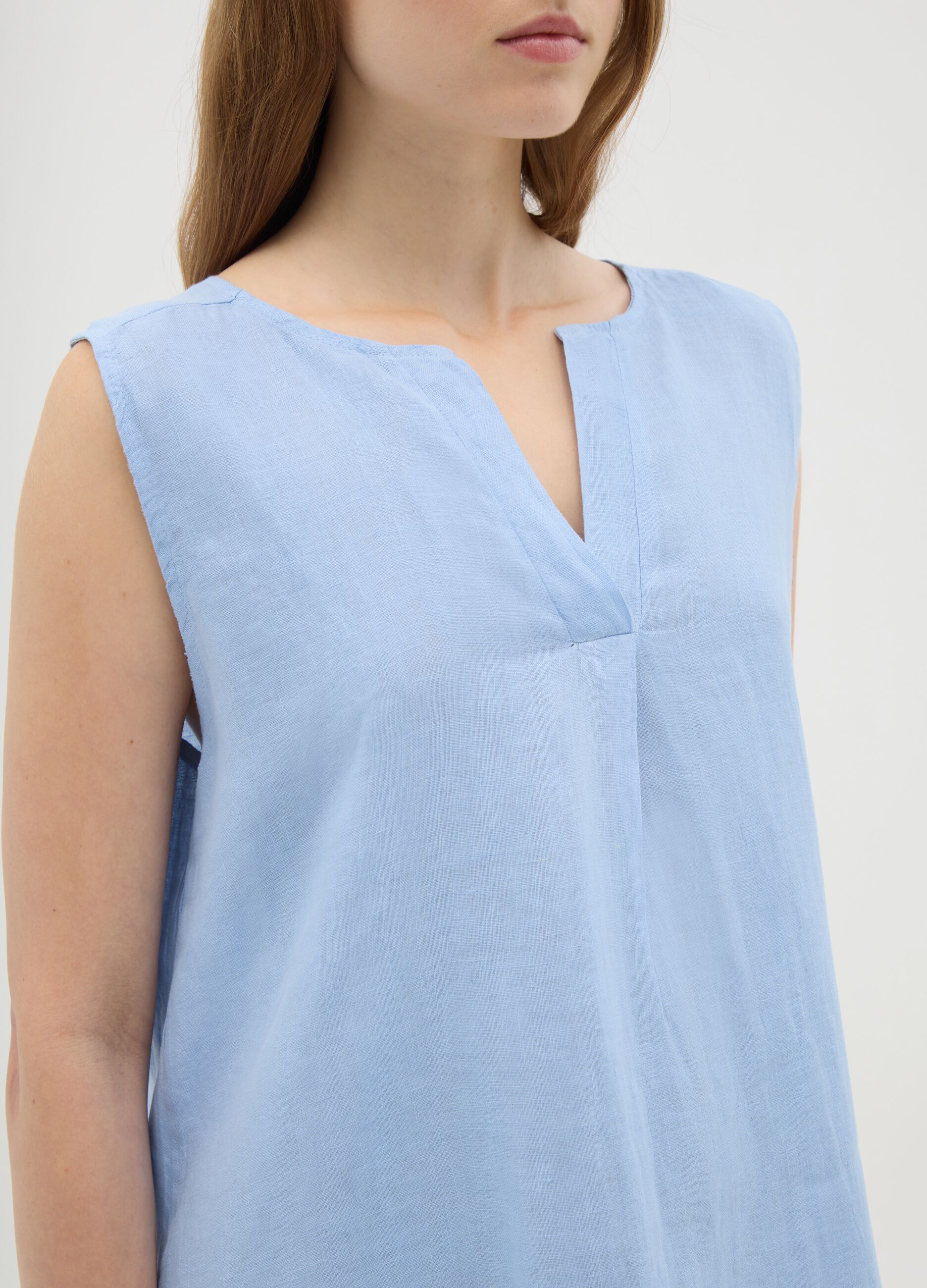 Women's dress in pure azure linen regular fit
