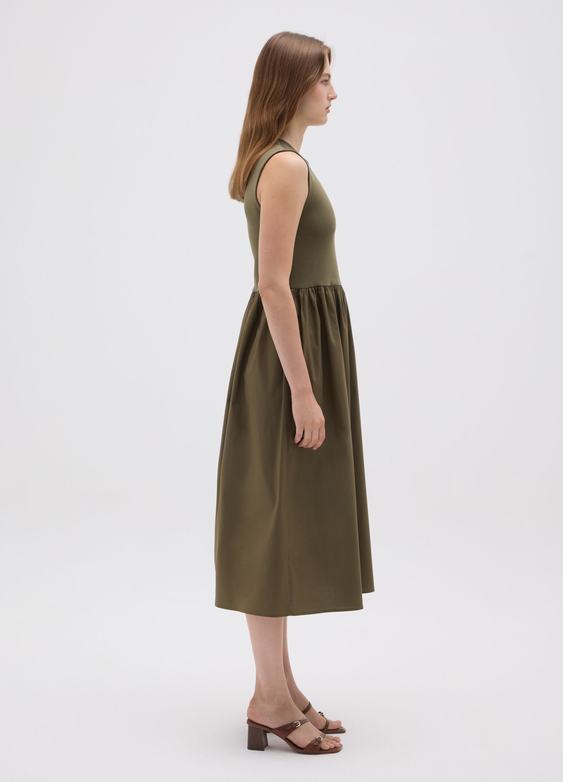 Green Stretch Cotton Midi Dress