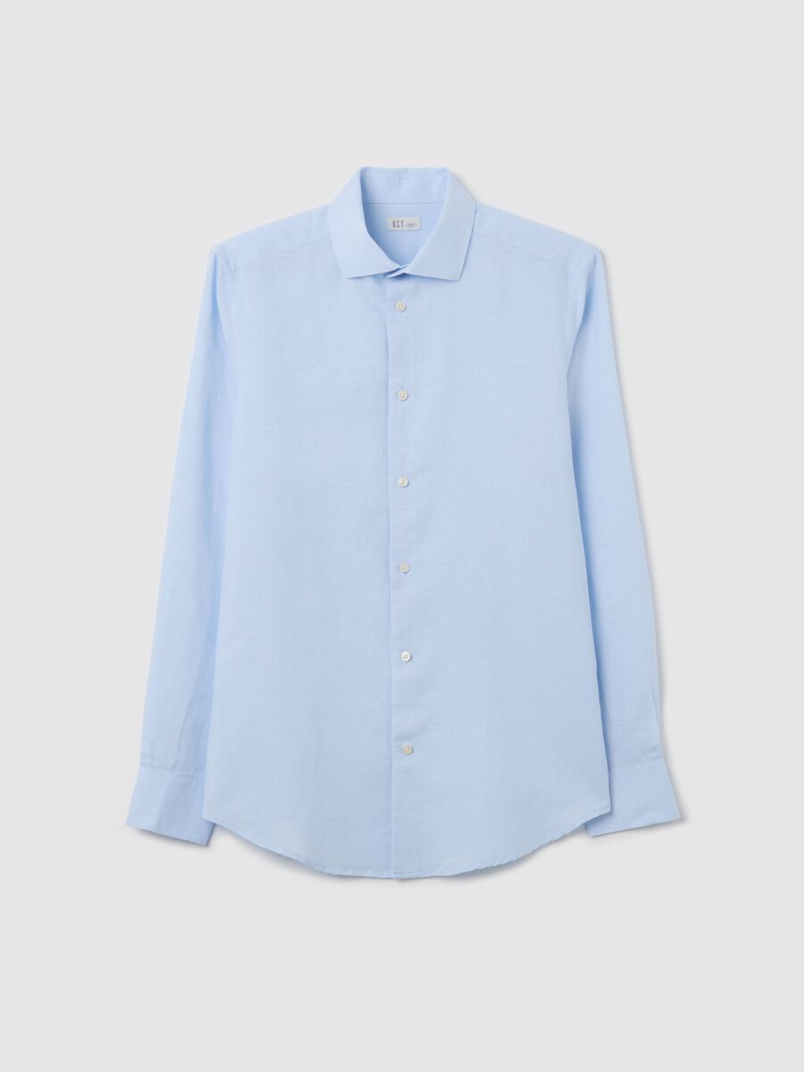 Men’s light blue slim-fit shirt in linen blend with cutaway collar_4