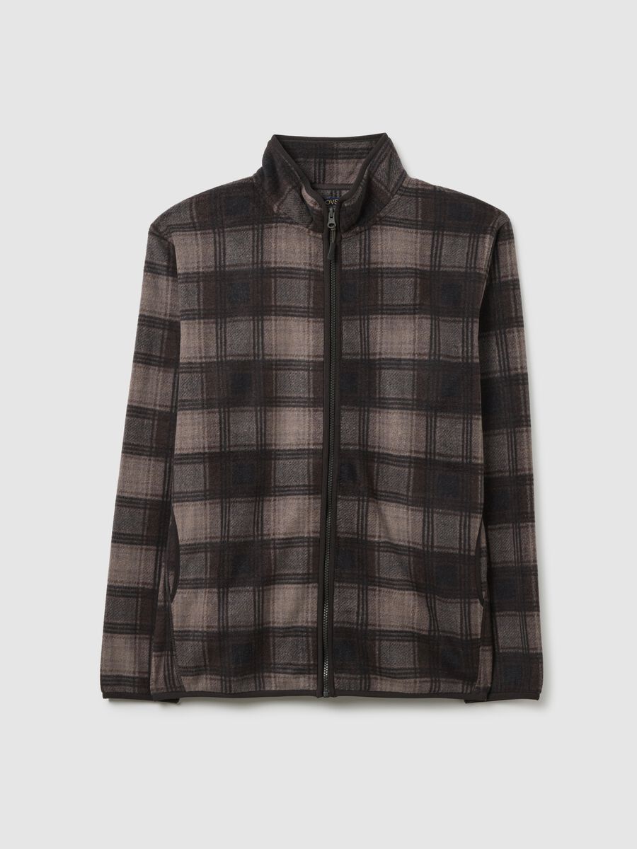 Felpa a collo alto con quadri multicolor regular fit in pile con zip_4