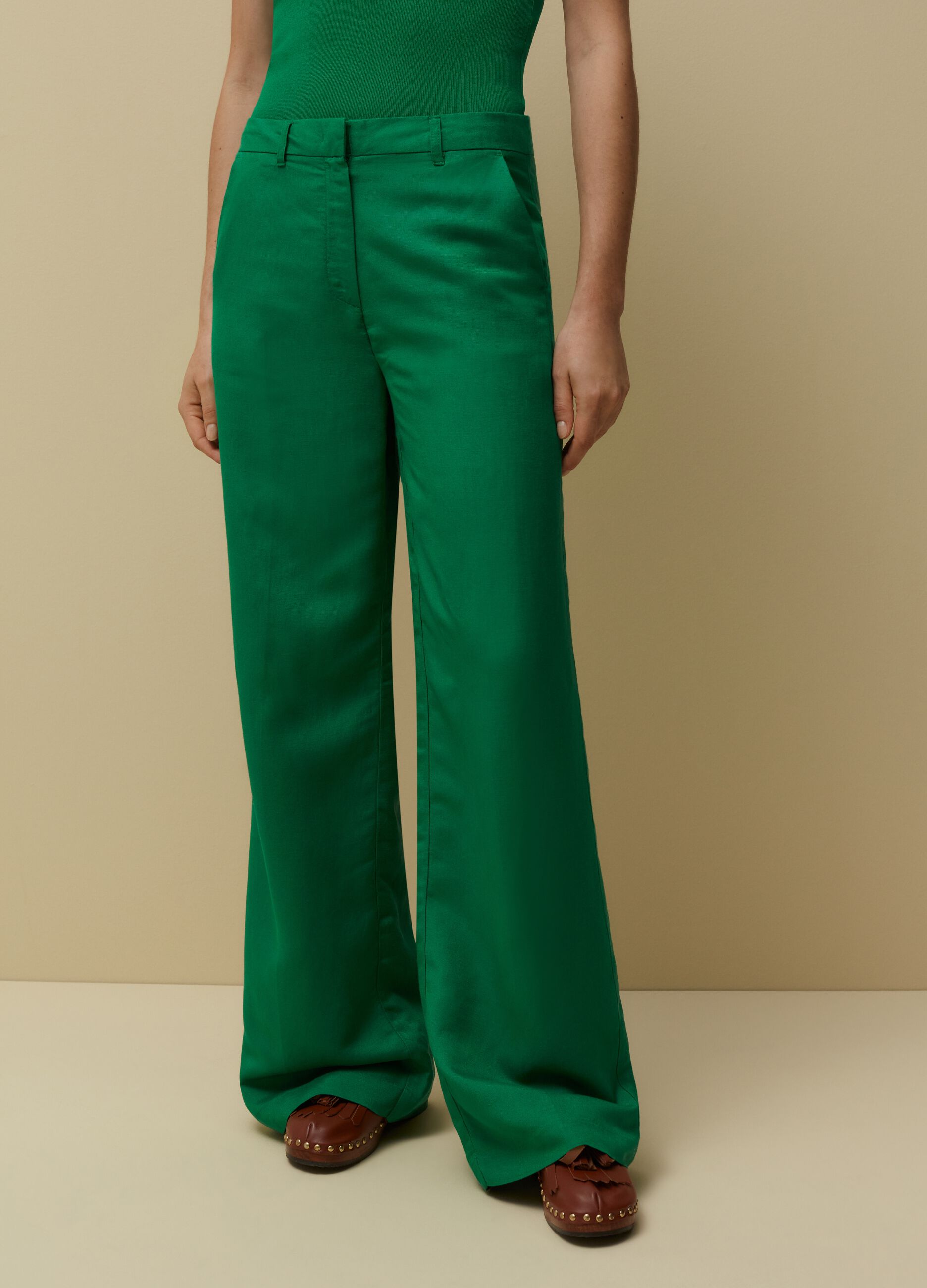 Flared-fit trousers in linen and viscose