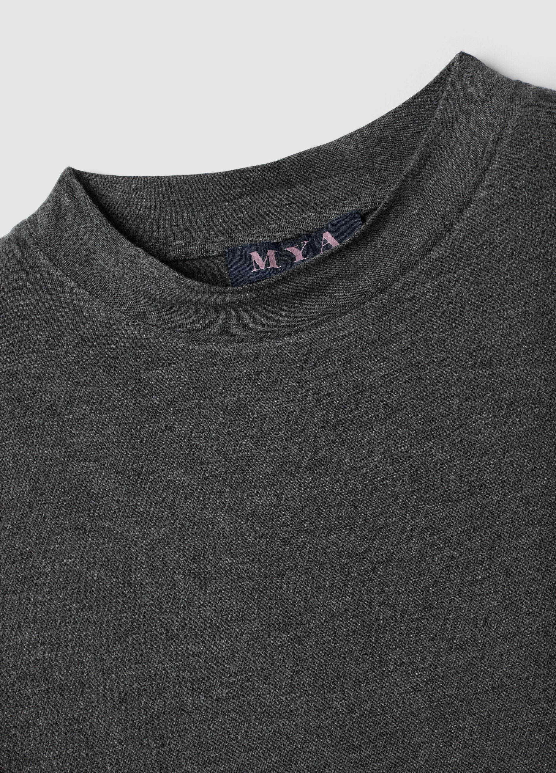 Grey marl stretch viscose crew-neck top