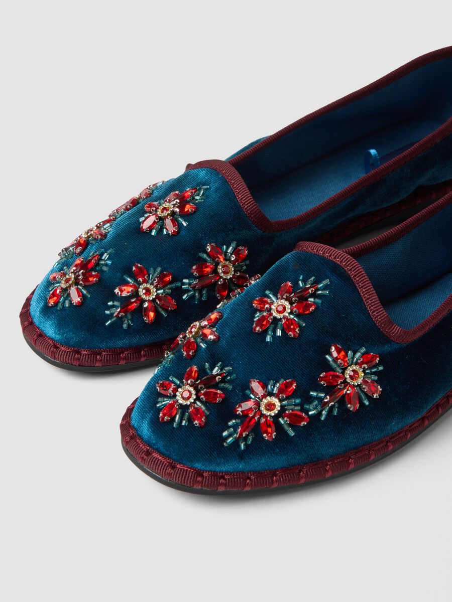 Blue Friulane slippers with jewel floral embroidery_1