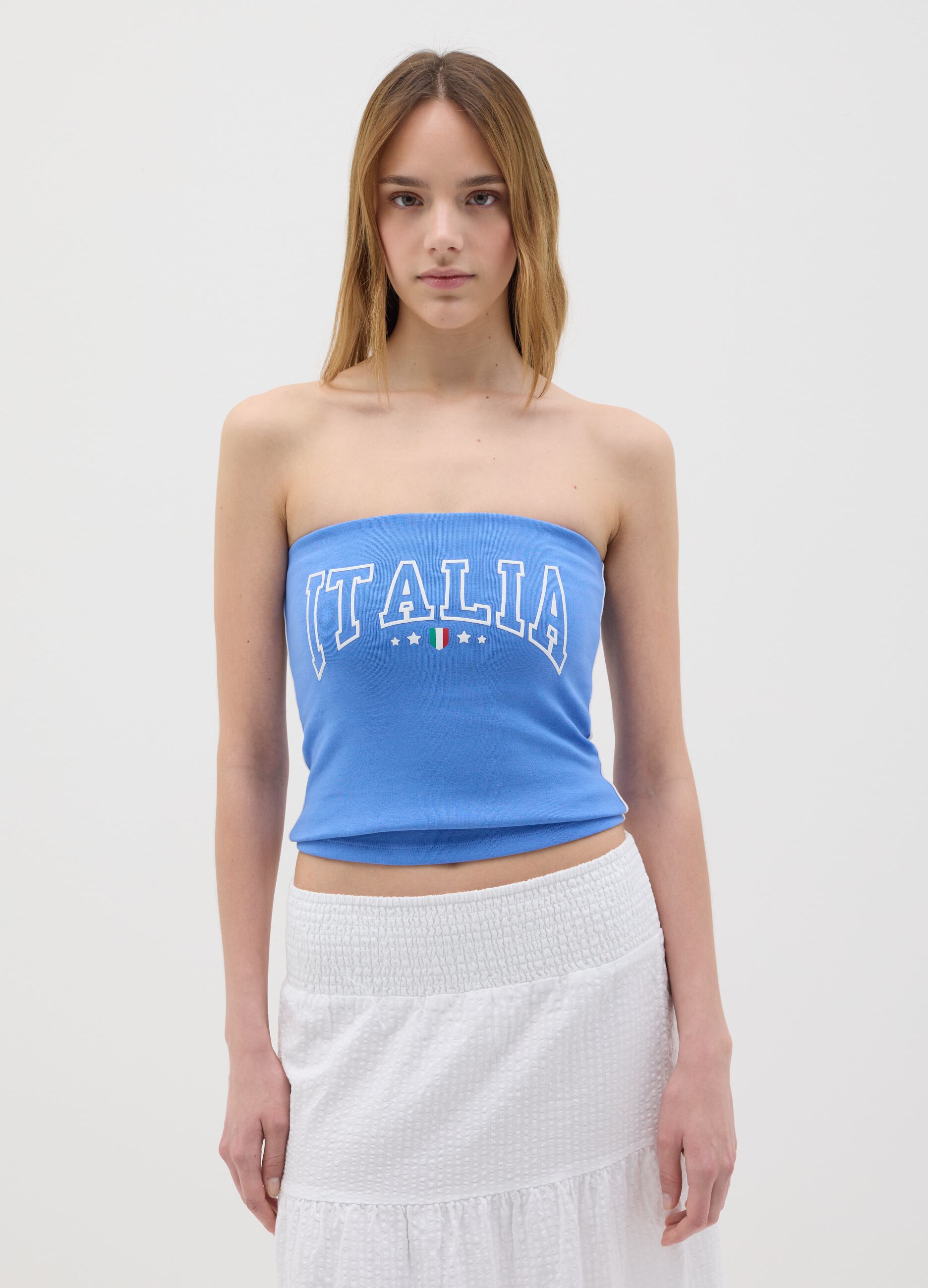 Women's light blue fitted vest top in stretch cotton