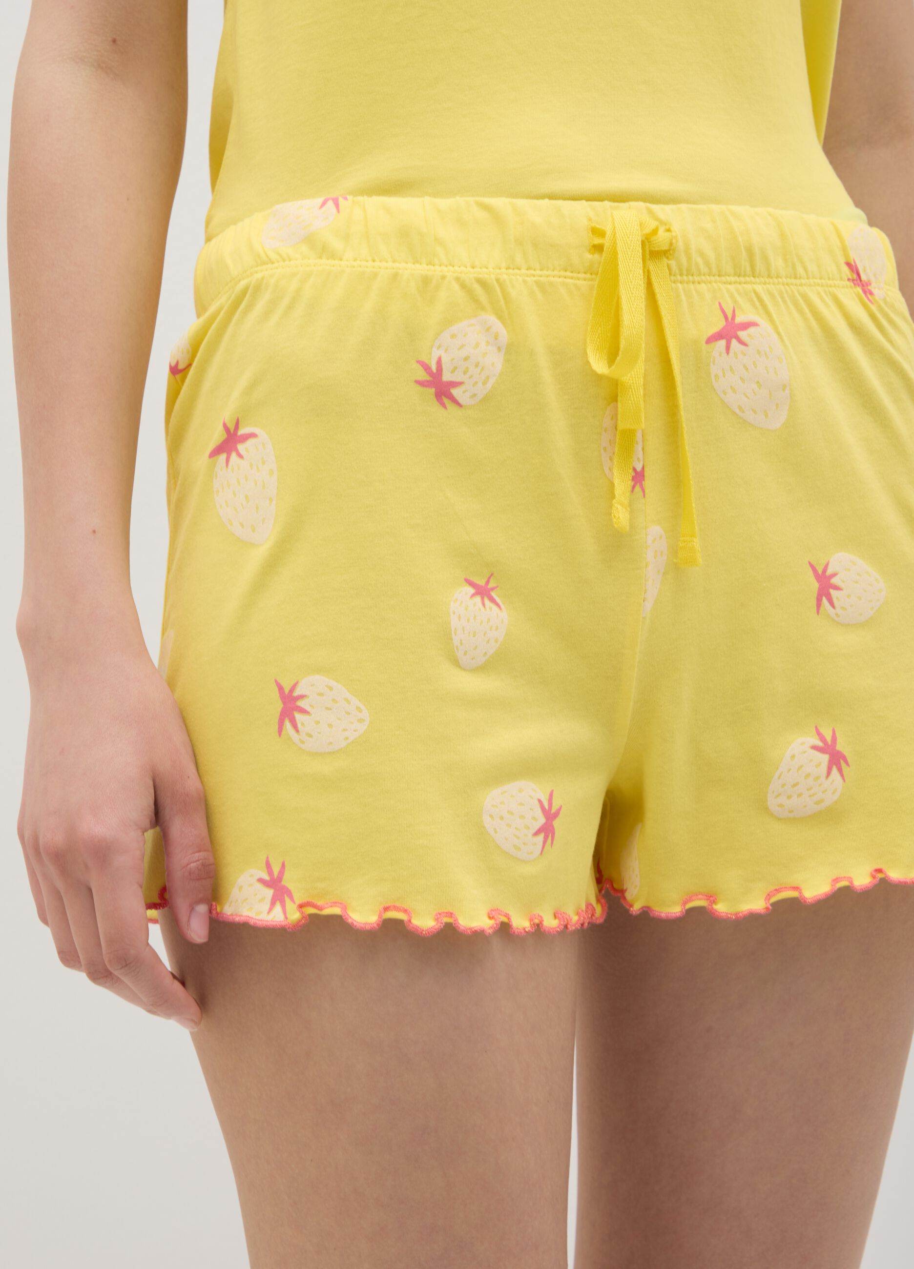 Women's Yellow Pure Cotton Shorts