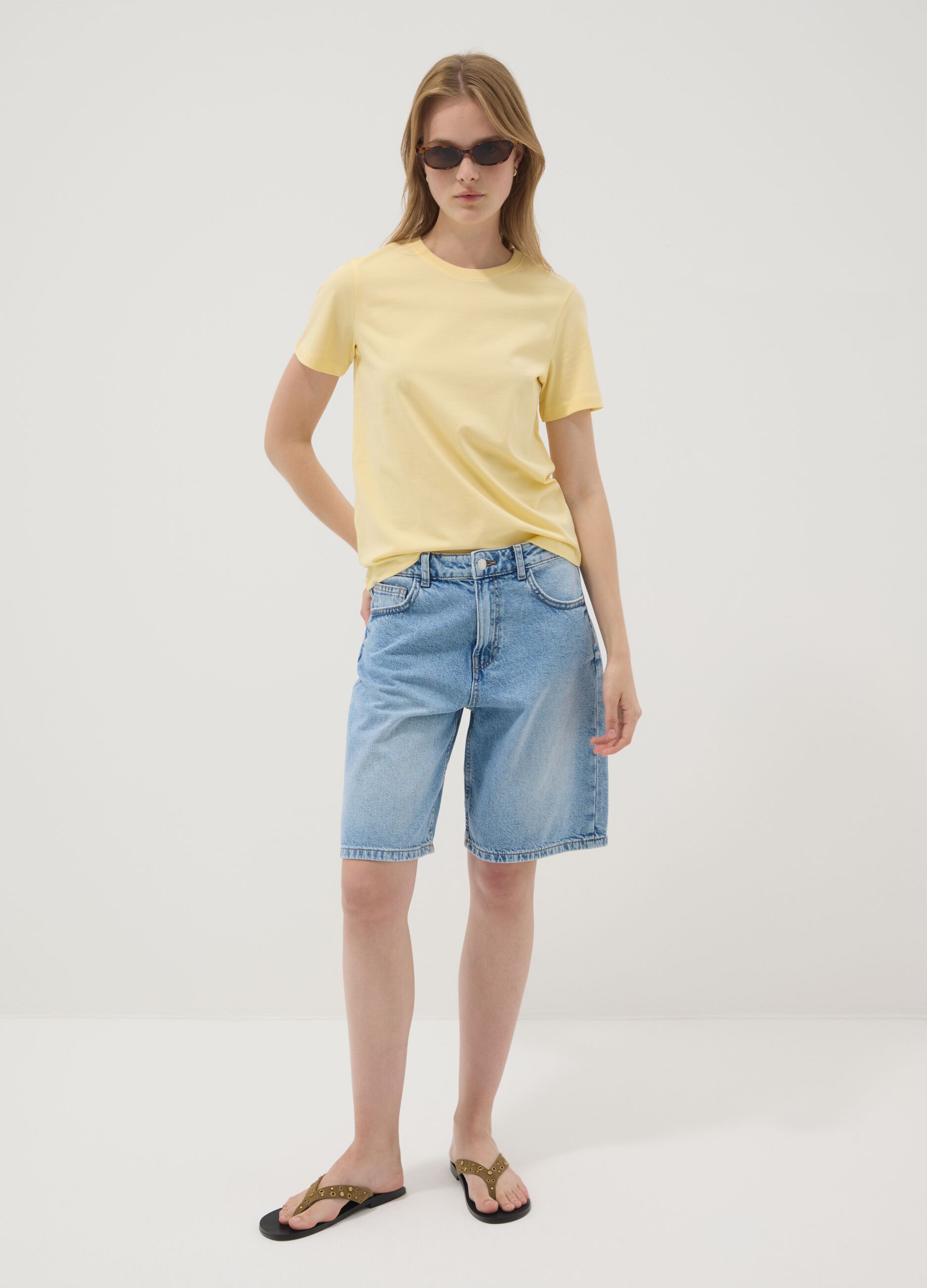 Yellow organic cotton short-sleeve T-shirt