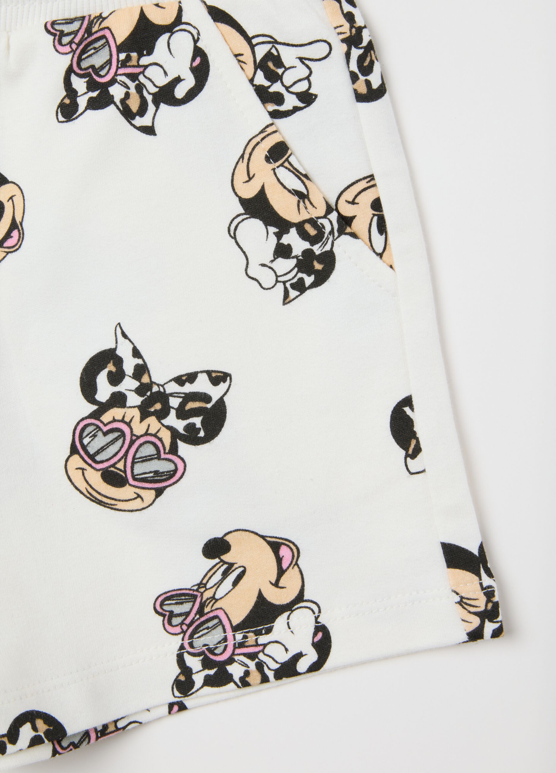 Girls' white cotton shorts regular fit with print