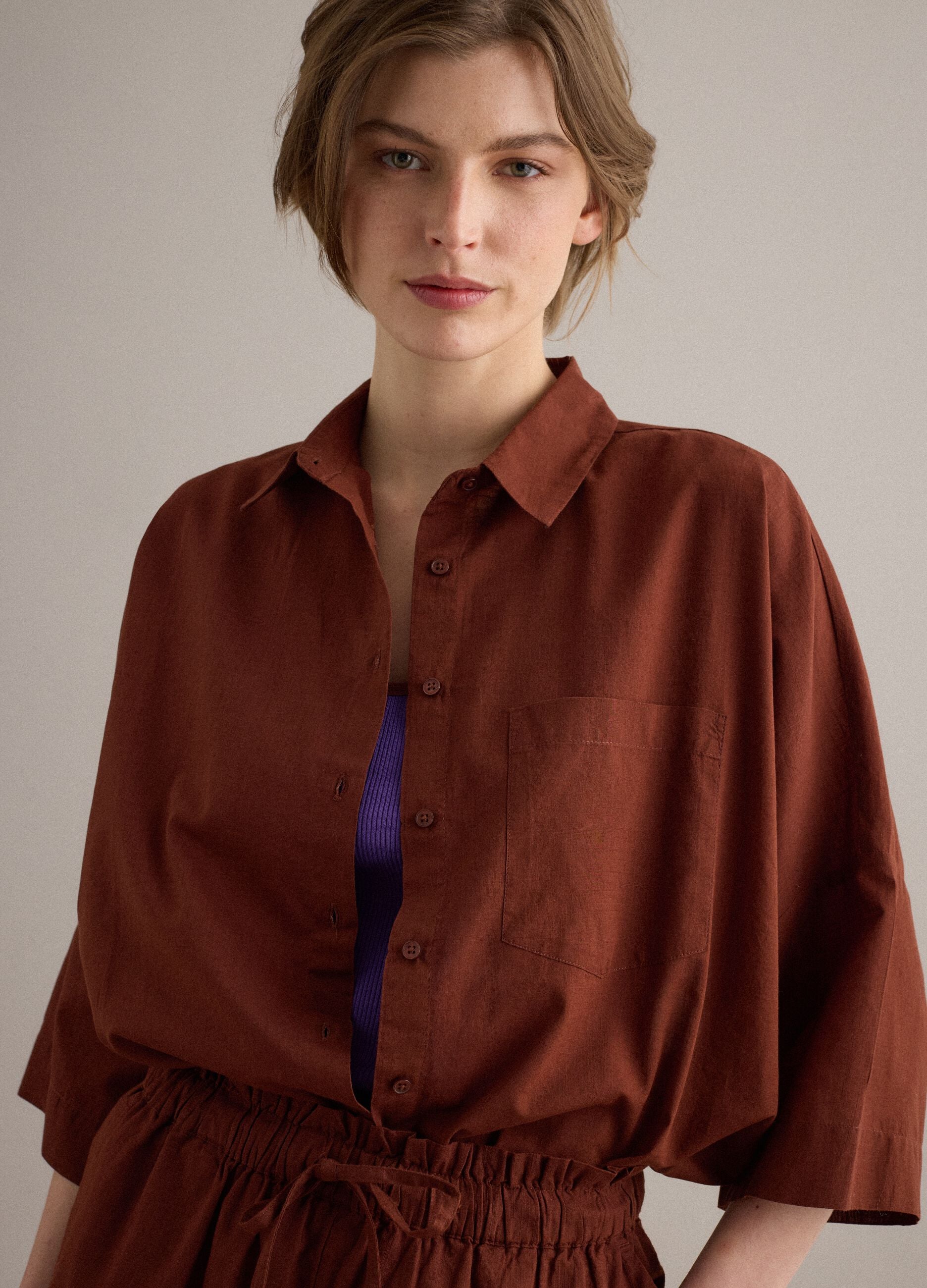 Brown pure cotton oversized shirt