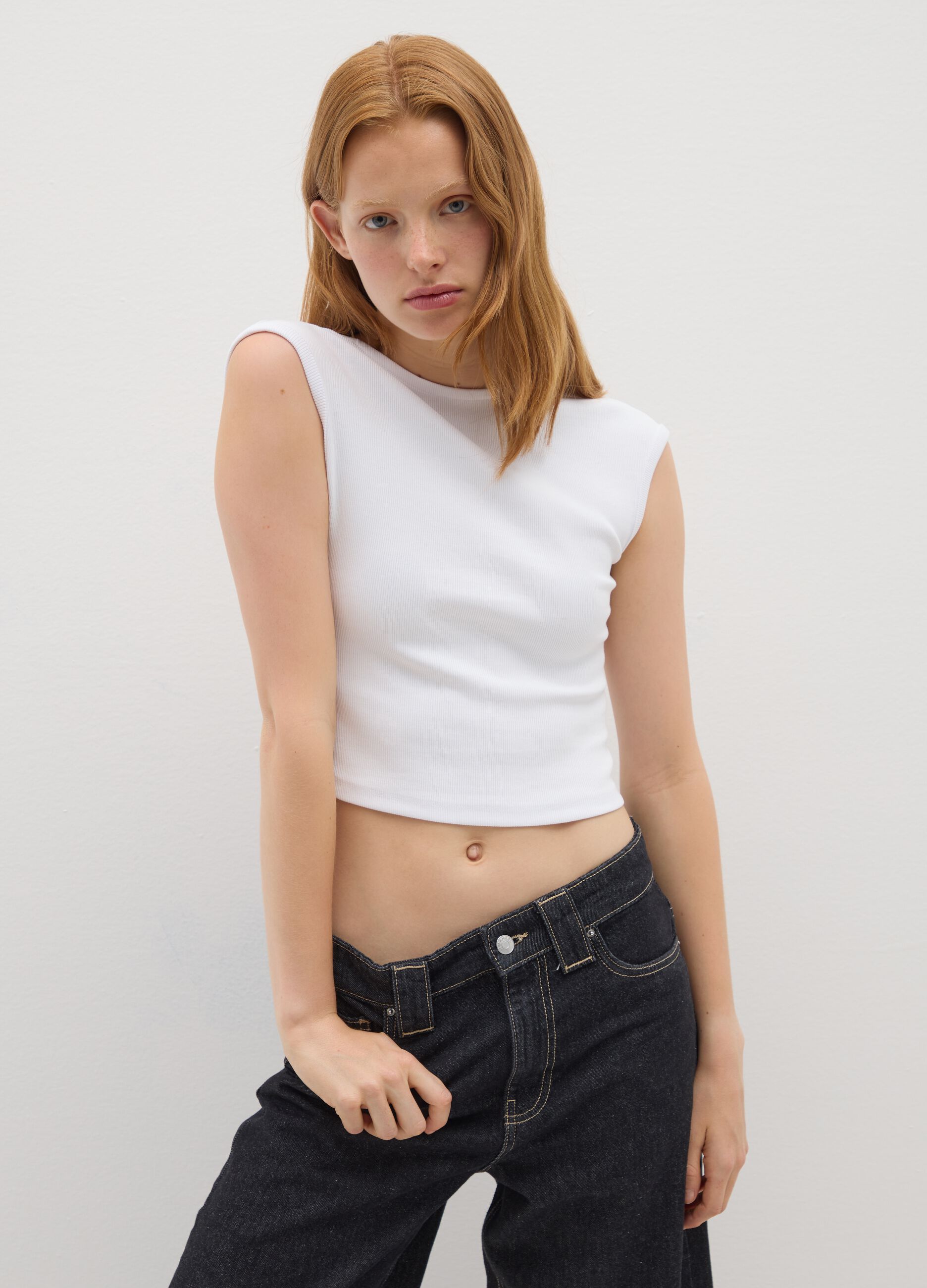 White Stretch Cotton Blend Women's Vest