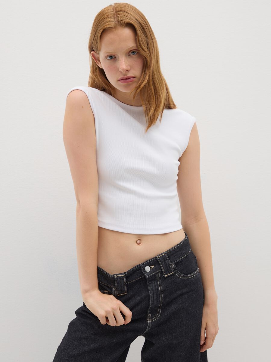 White Stretch Cotton Blend Women's Vest_0