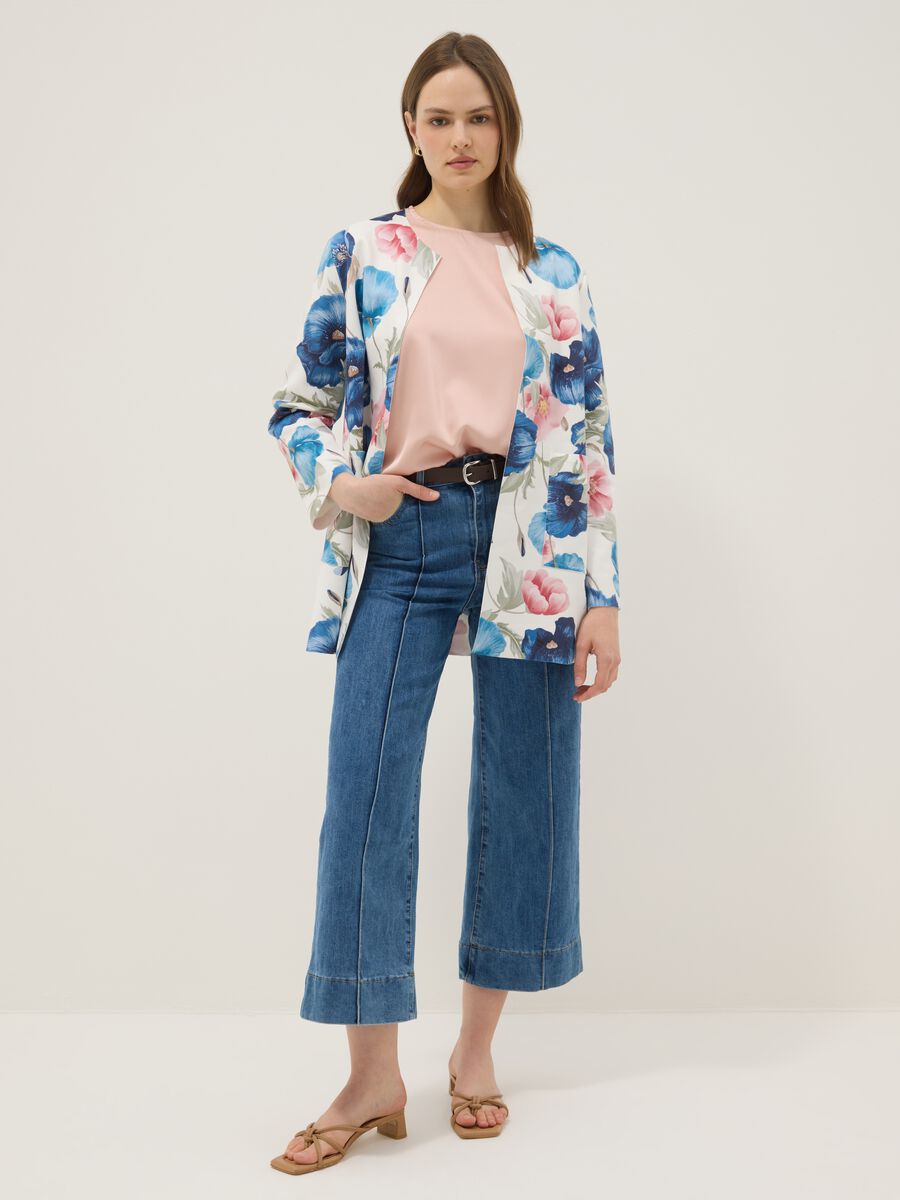 Multicolour collarless floral blazer, regular fit_0