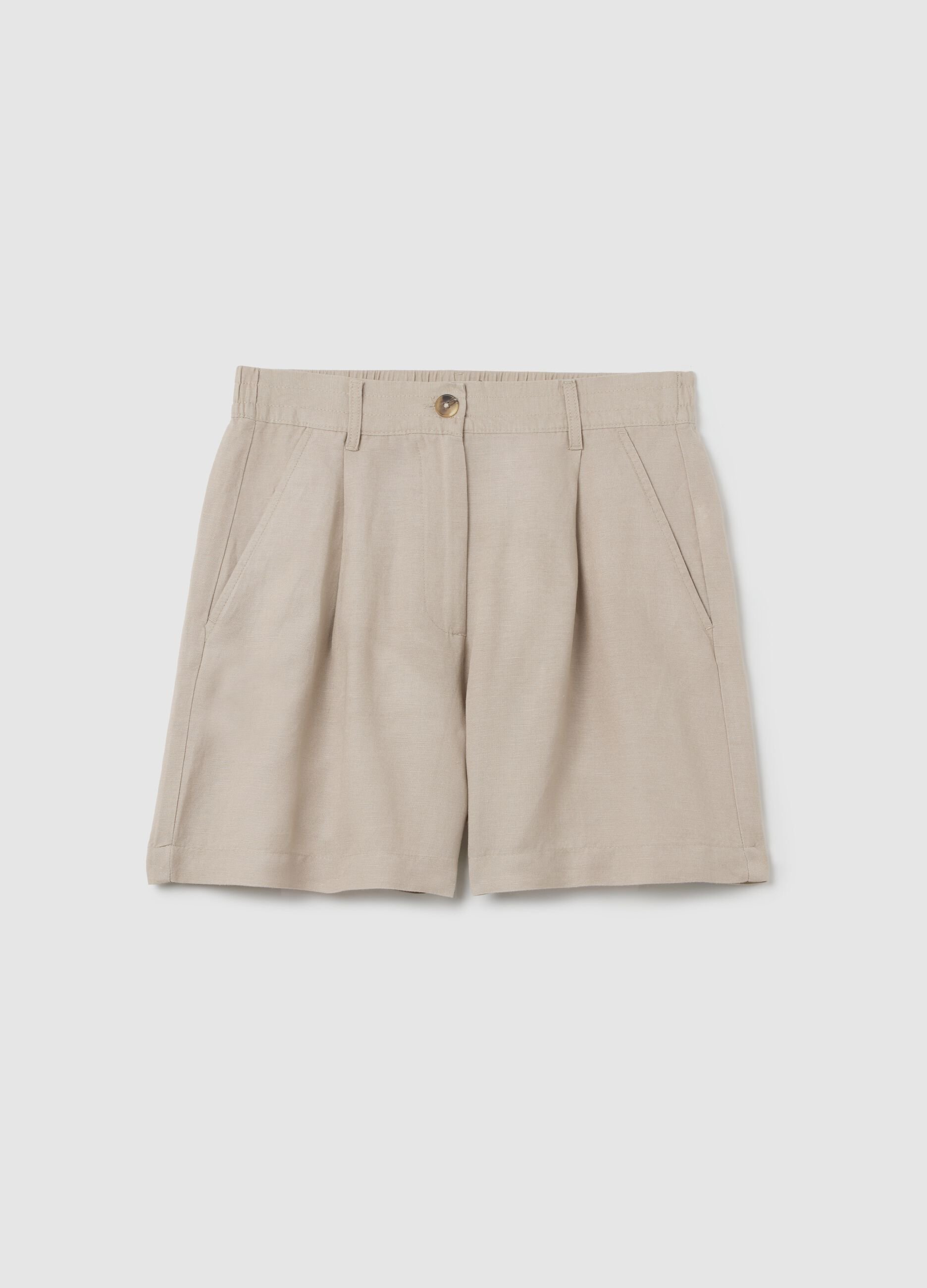 Shorts da donna in lino beige regular fit