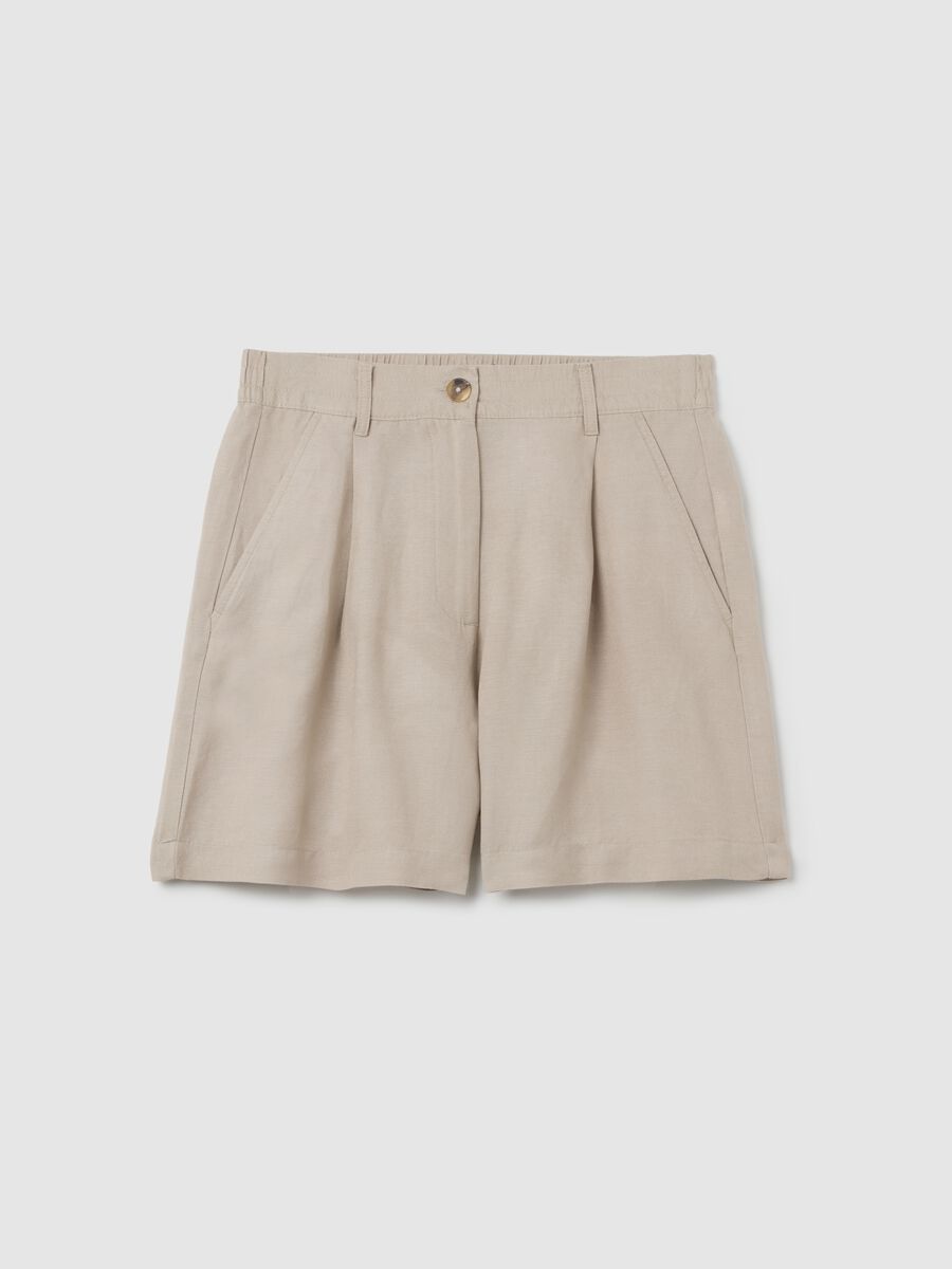 Women's beige regular-fit shorts in linen blend_4