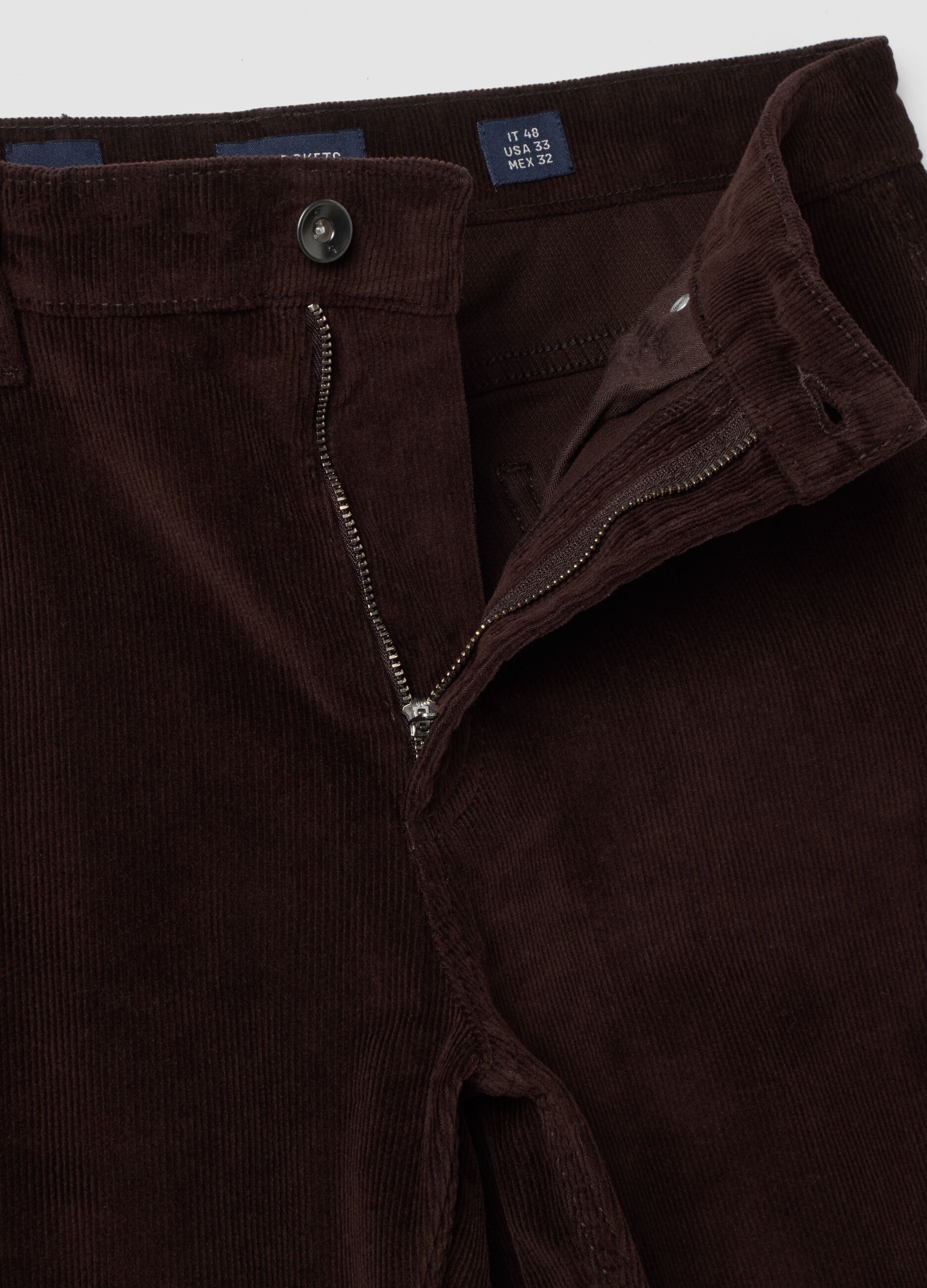 Pantaloni marroni in cotone elasticizzato a coste regular fit