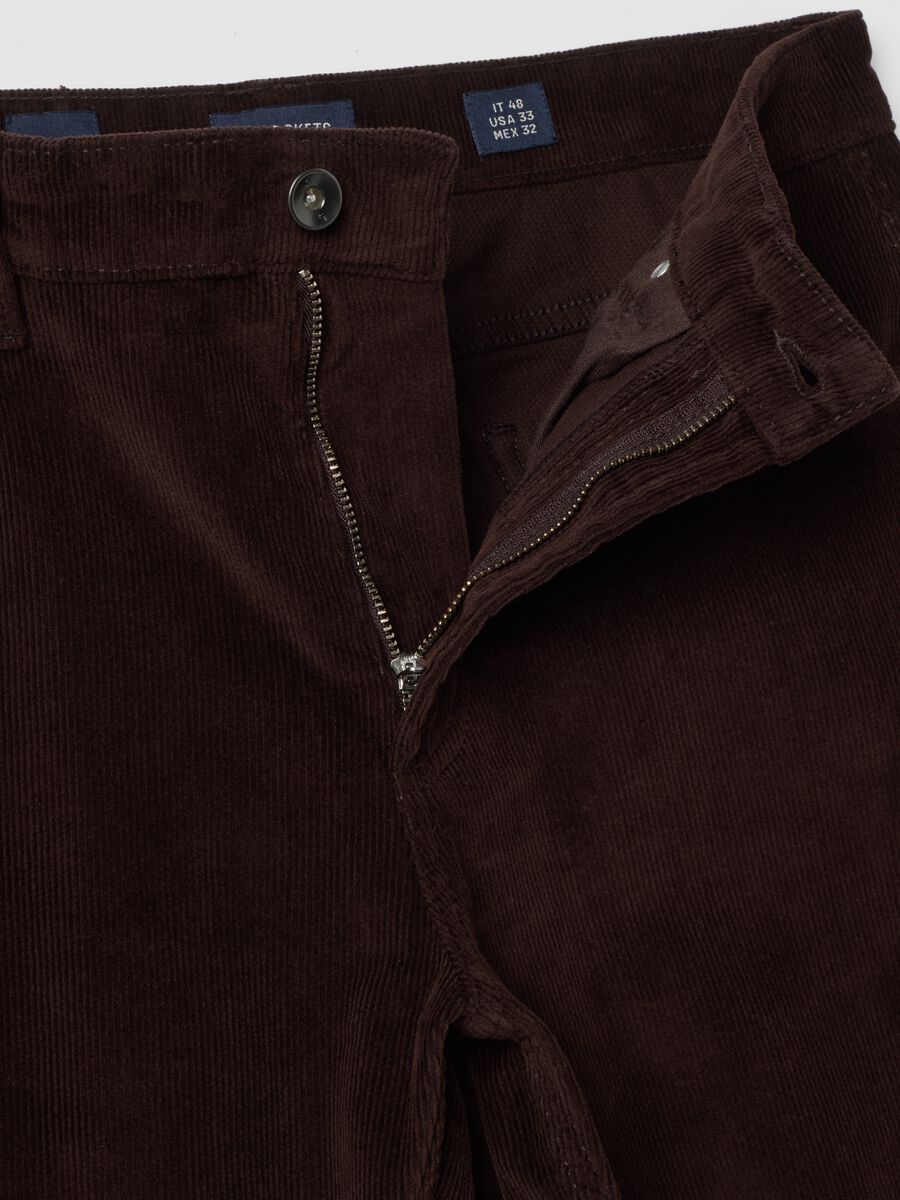 Brown regular-fit ribbed stretch cotton trousers_1