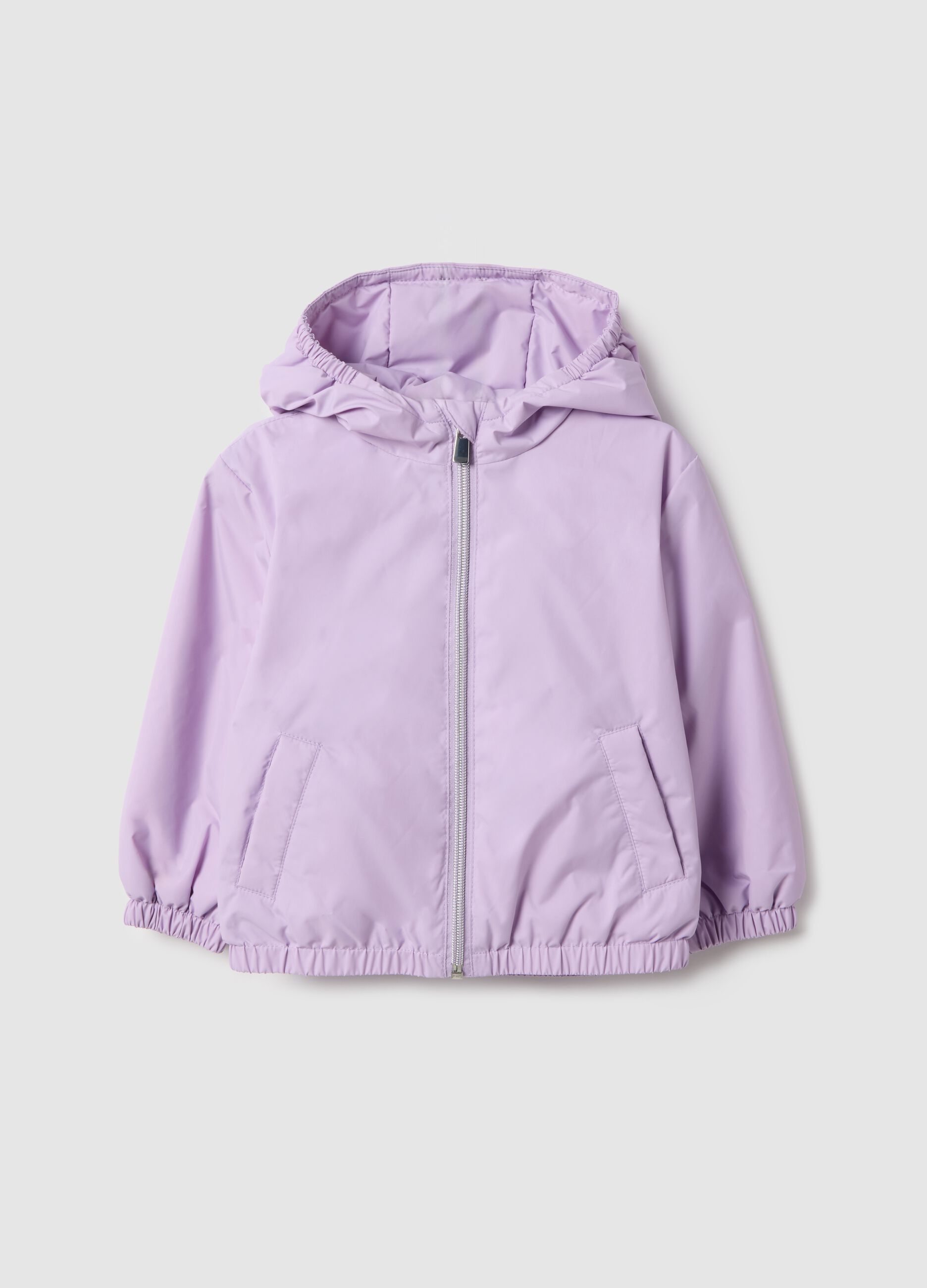 Purple regular fit jacket with hood for baby girl