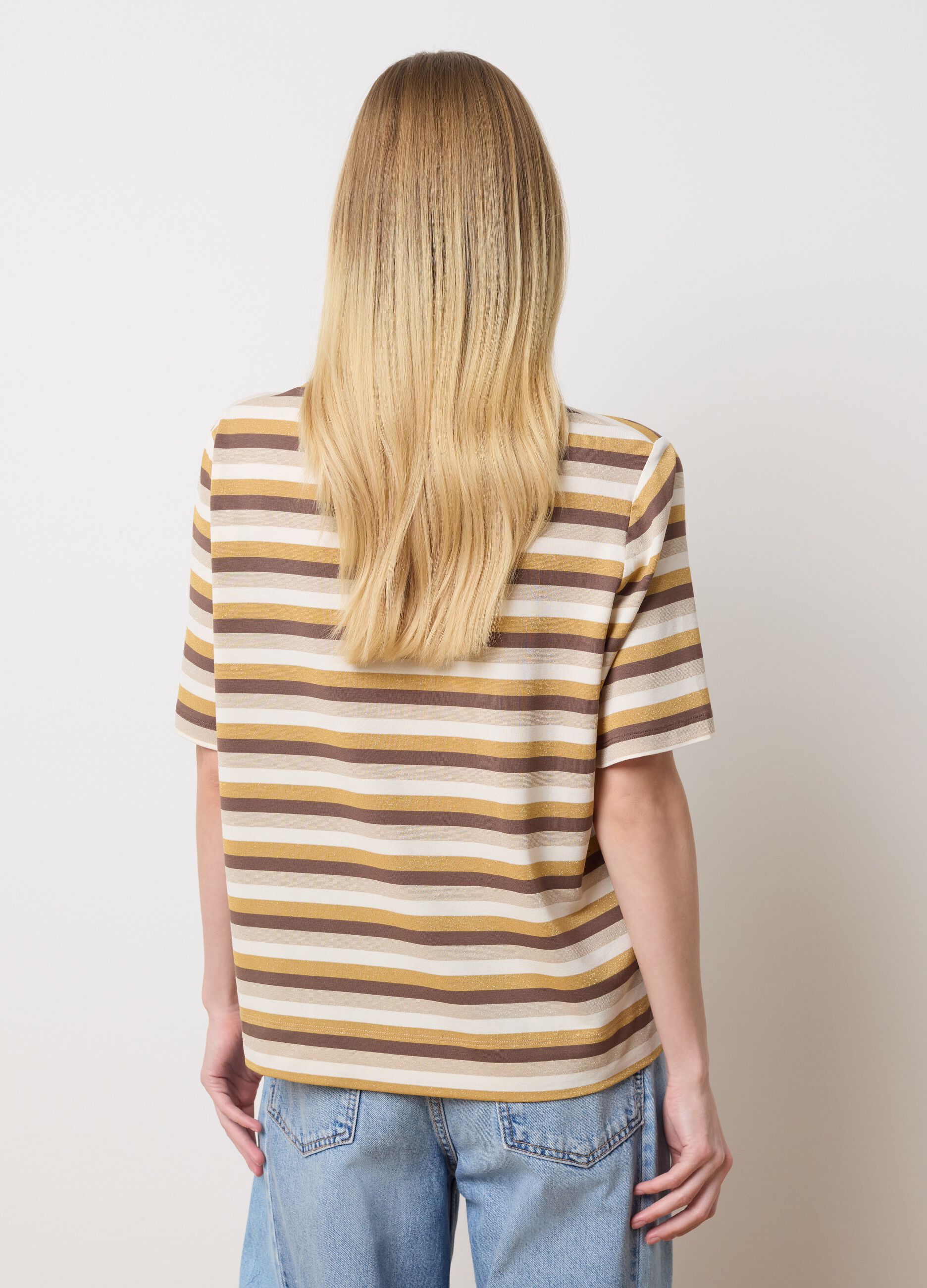 T-shirt with multicoloured stripes and lurex