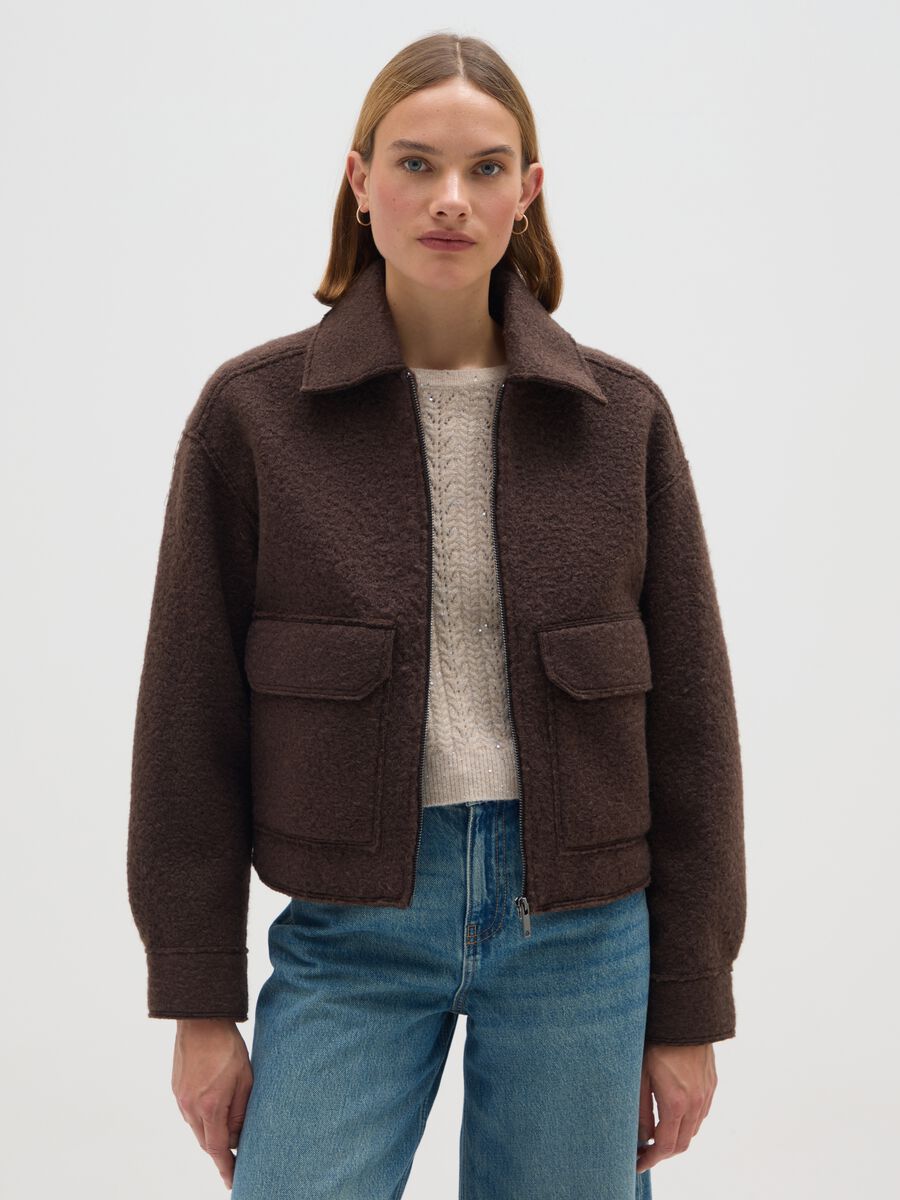 Brown regular fit jacket with zip_1