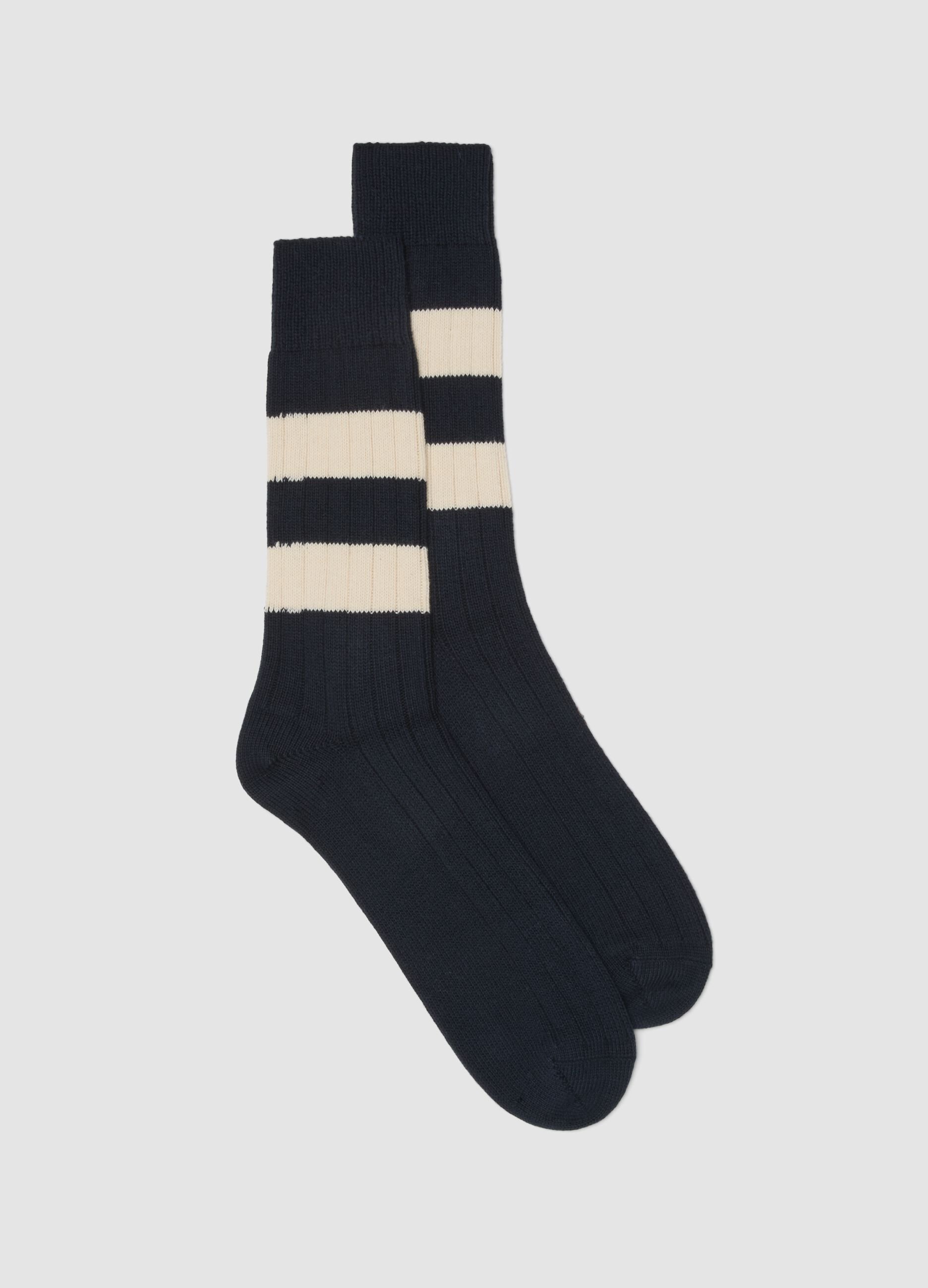 Blue stretch cotton blend tennis socks with stripes
