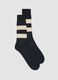 Blue stretch cotton blend tennis socks with stripes_0