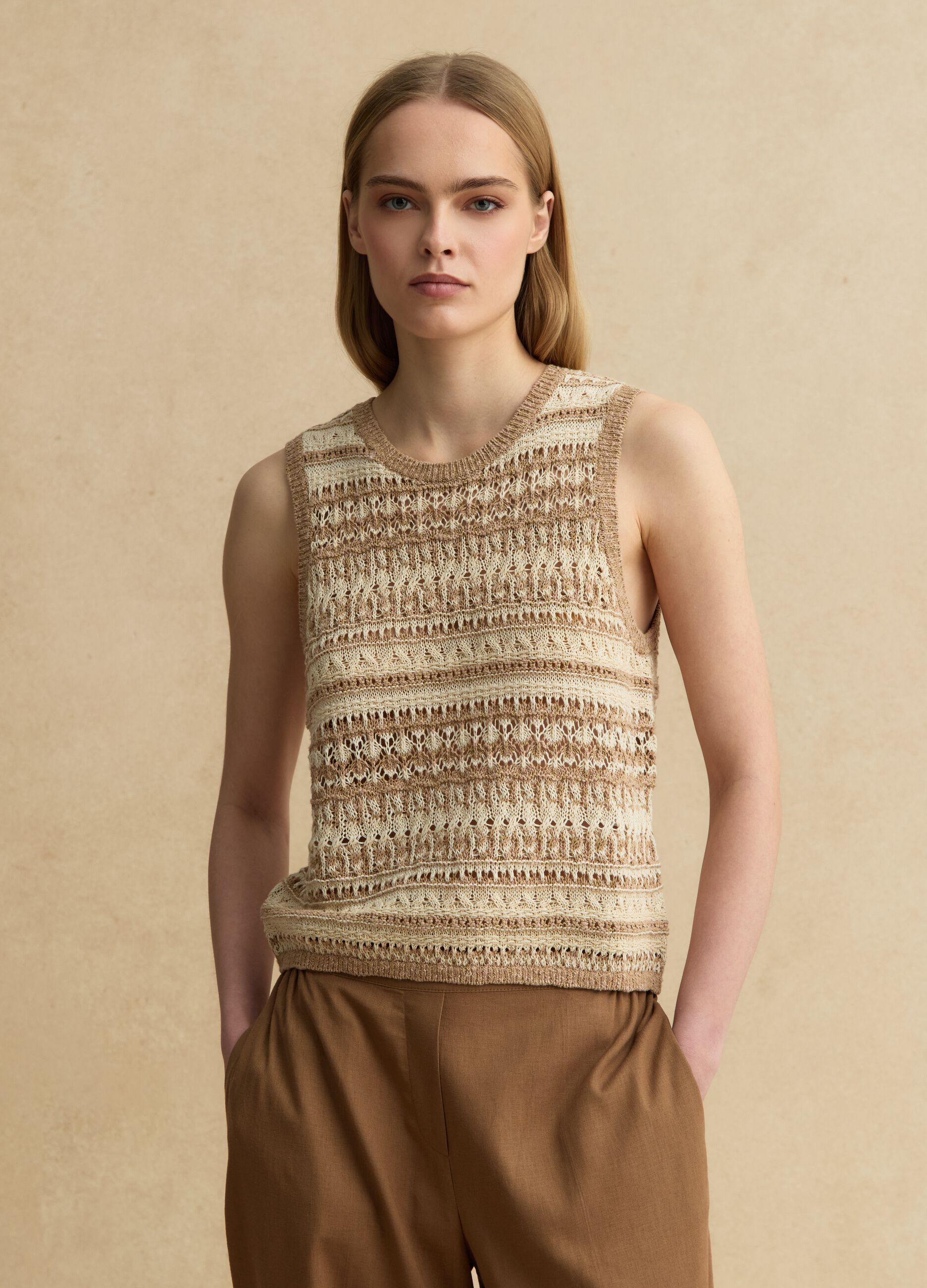 Tank top in crochet di misto cotone multicolor regular fit