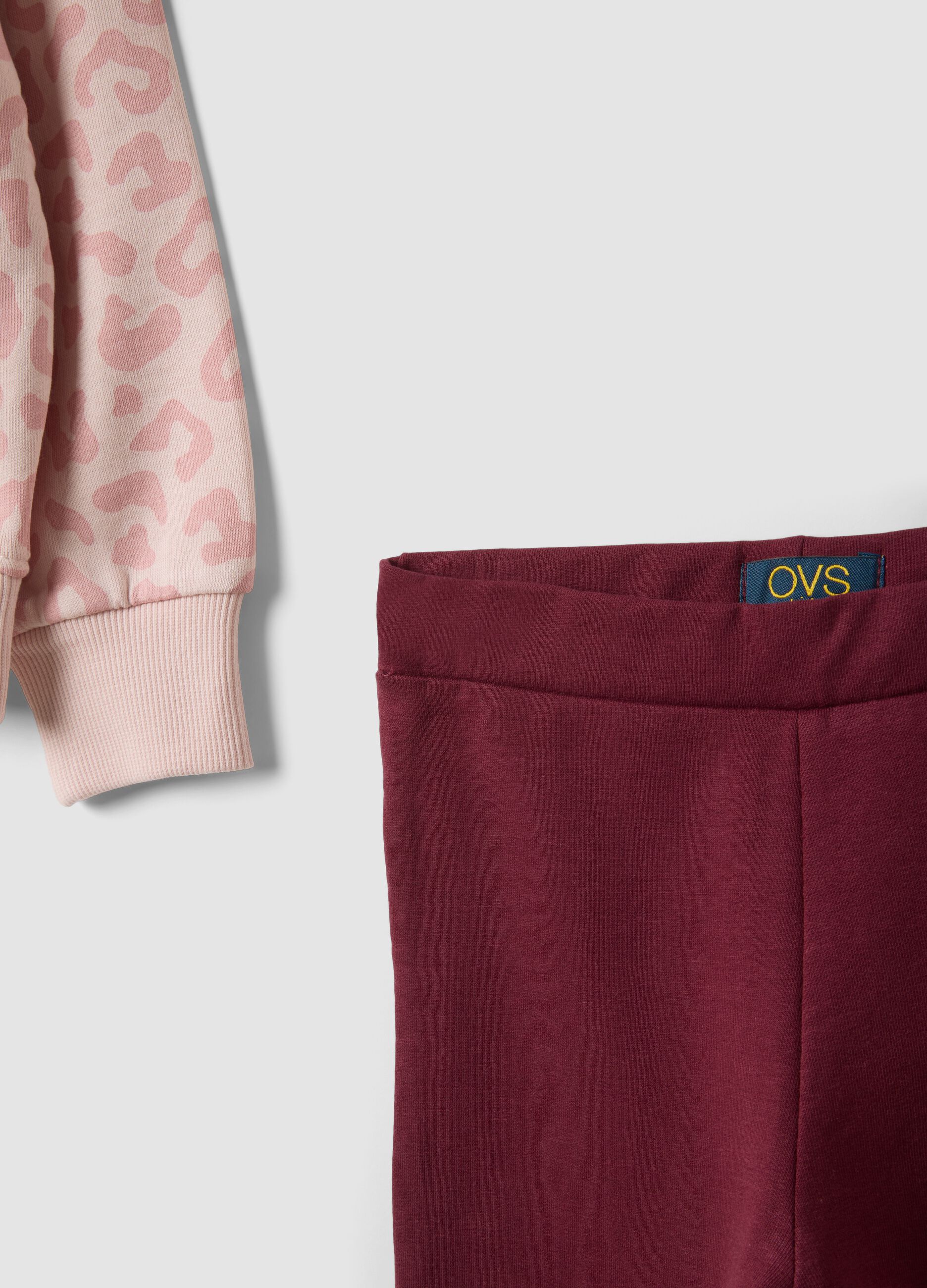 Multicolour pure cotton set with animal-print sweatshirt for girls