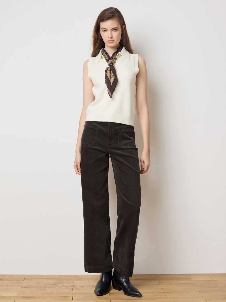 Black stretch cotton velvet trousers regular fit_0