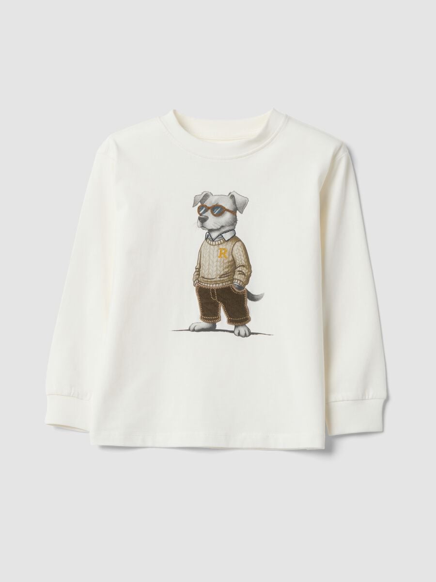 T-shirt bianco panna in puro cotone con girocollo_0