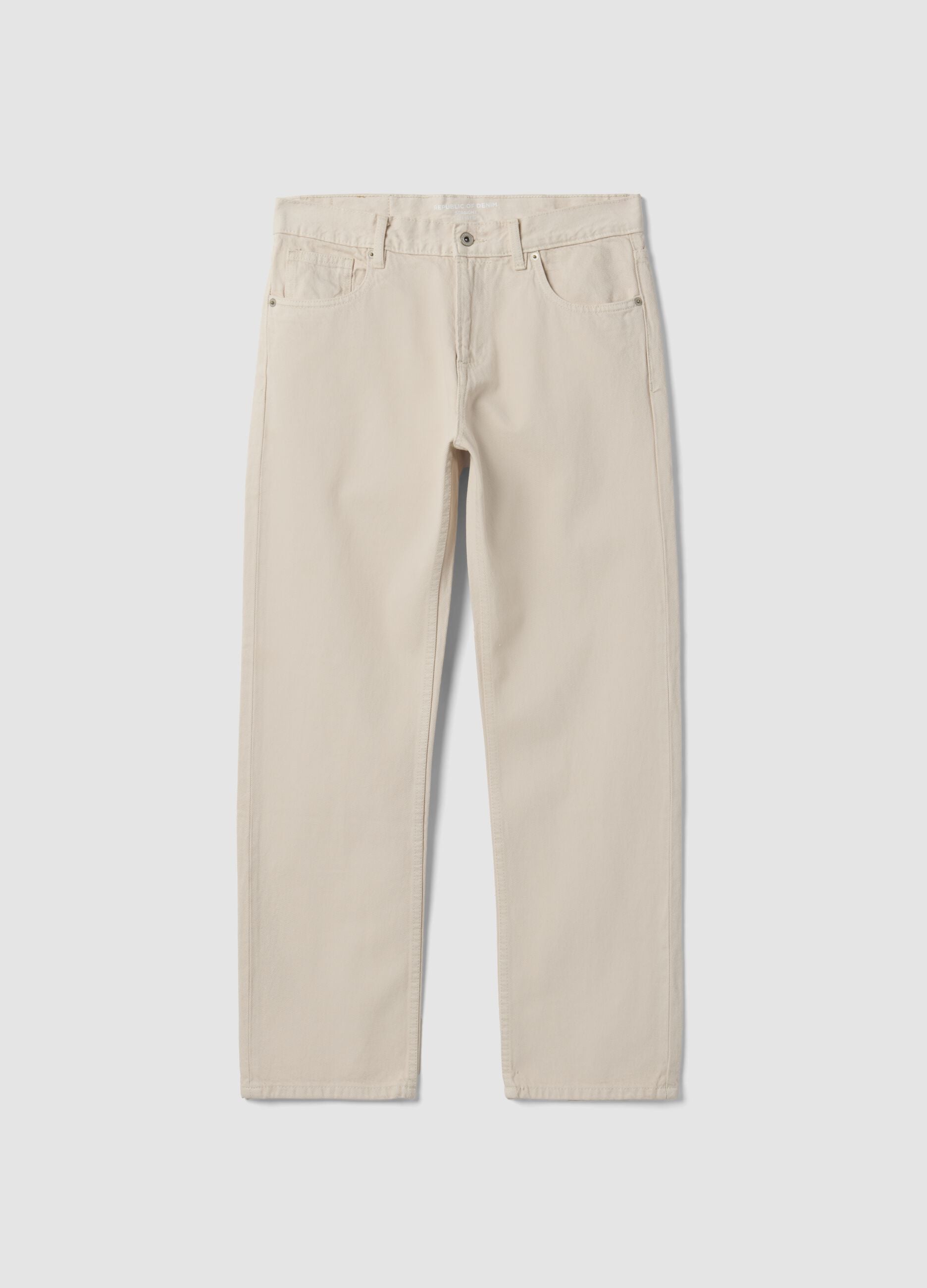 Beige pure cotton twill straight-fit jeans