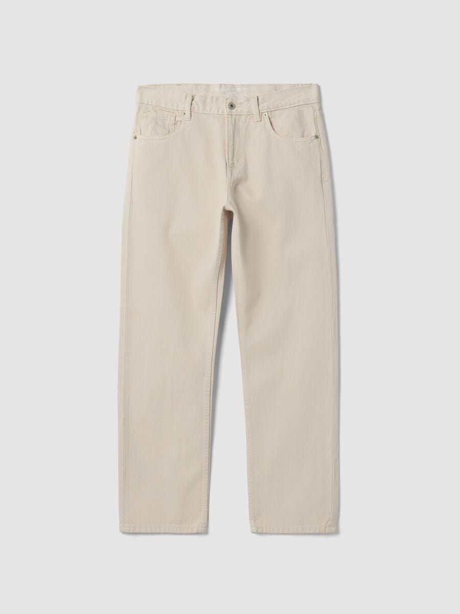 Beige straight-fit jeans in pure cotton twill_3